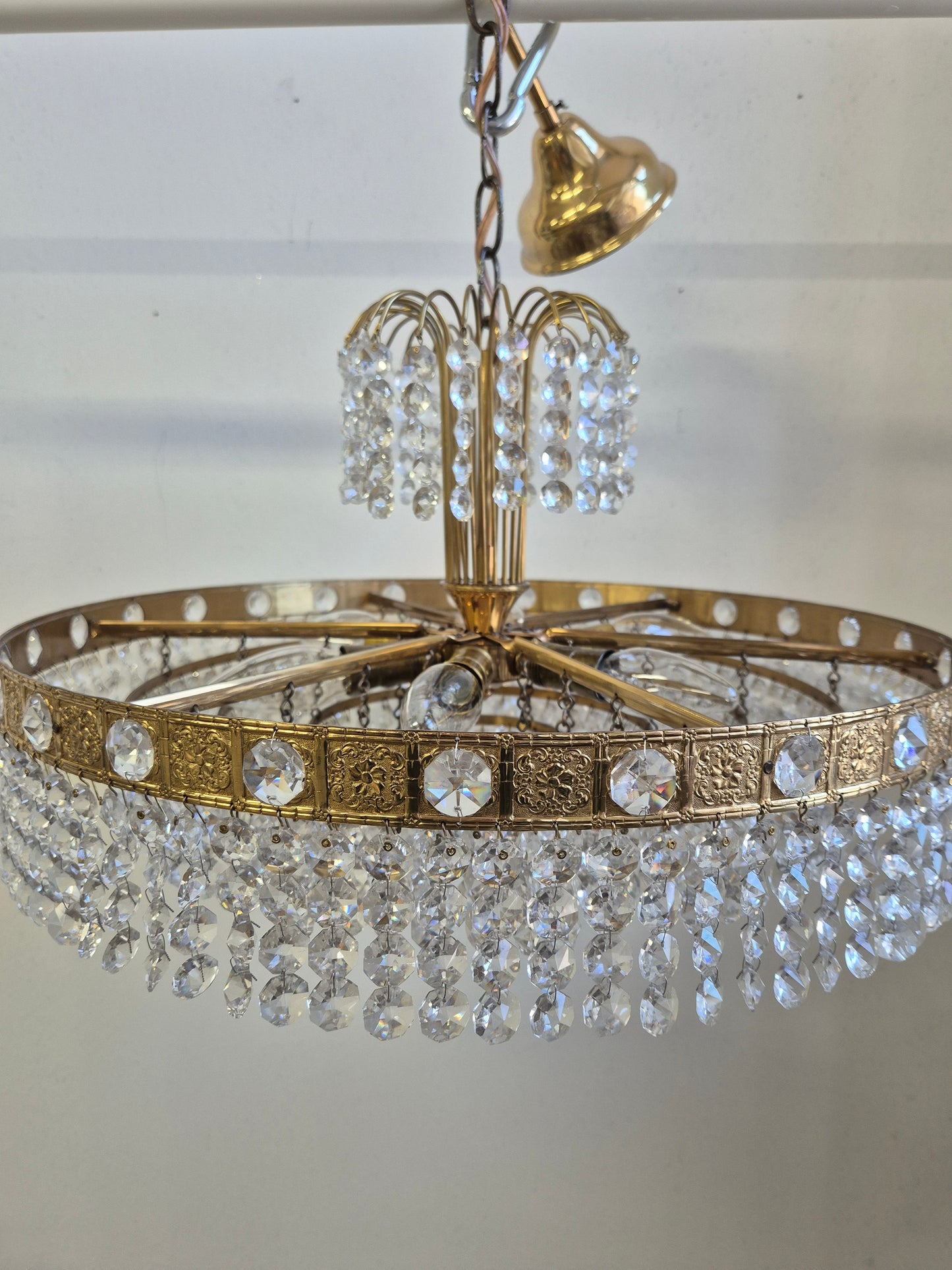 Vintage Brass and Crystal Chandelier