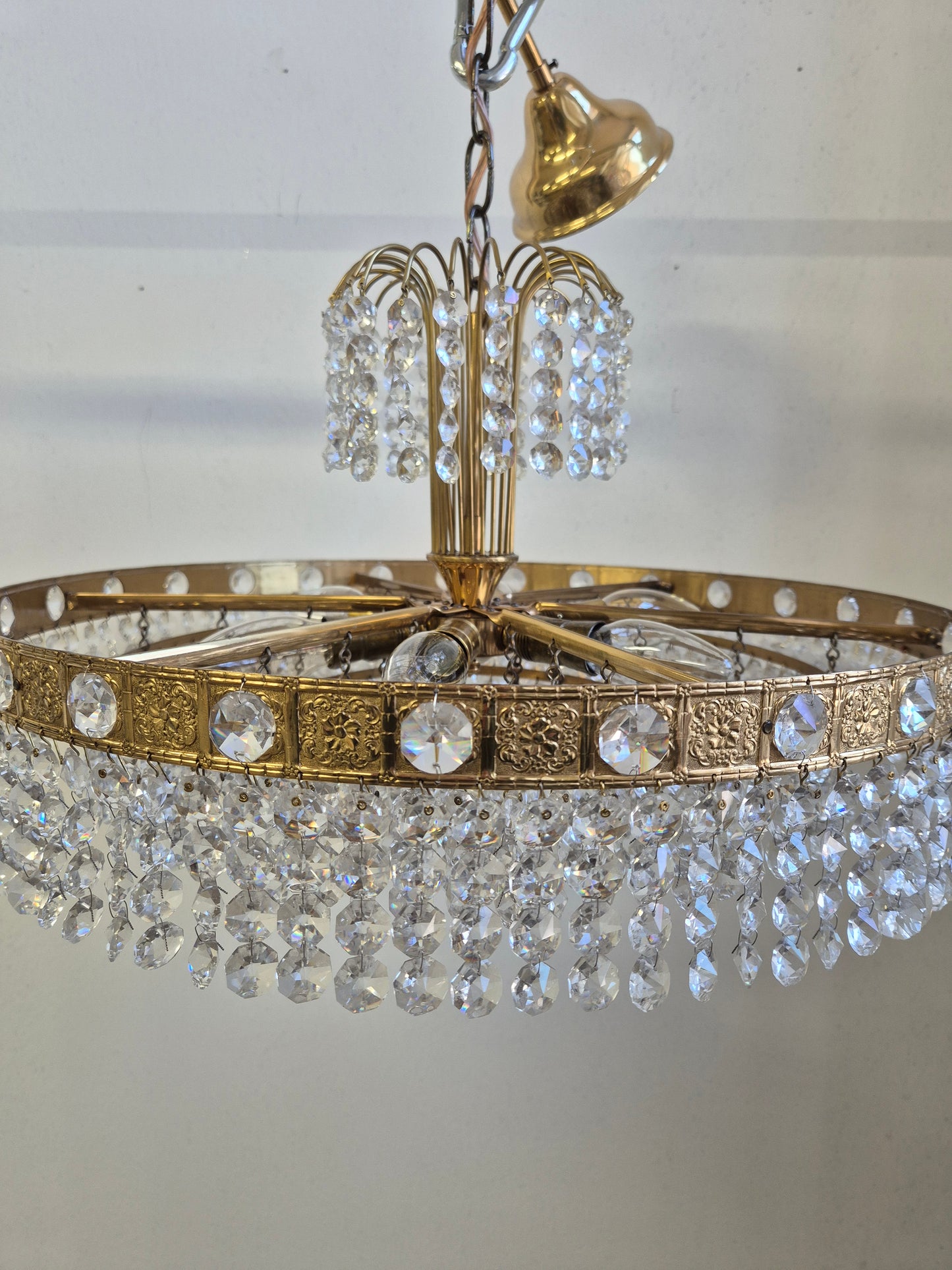 Vintage Brass and Crystal Chandelier