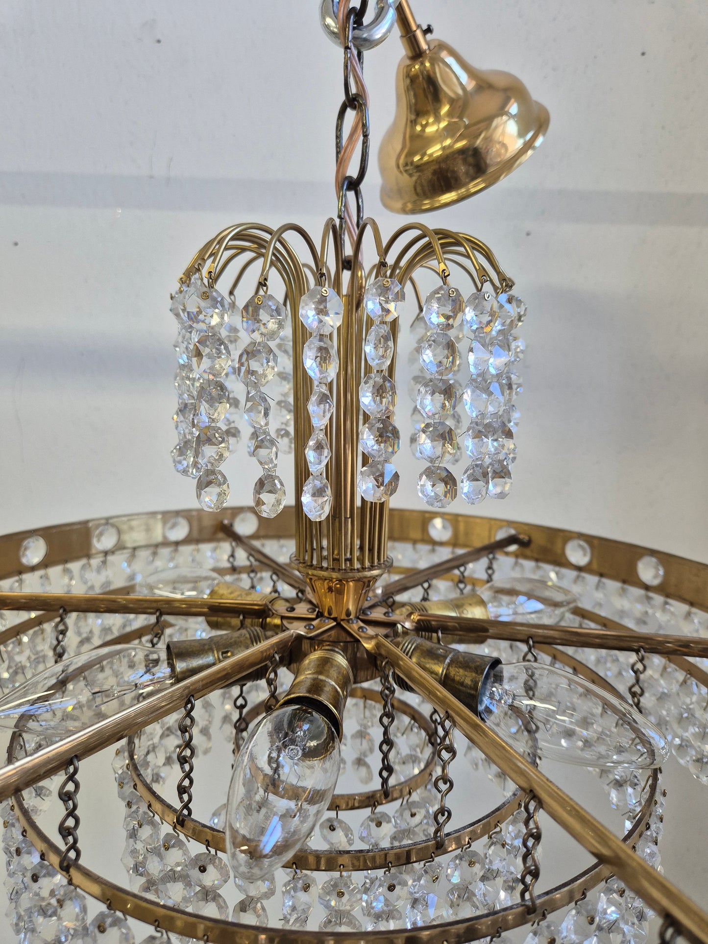 Vintage Brass and Crystal Chandelier