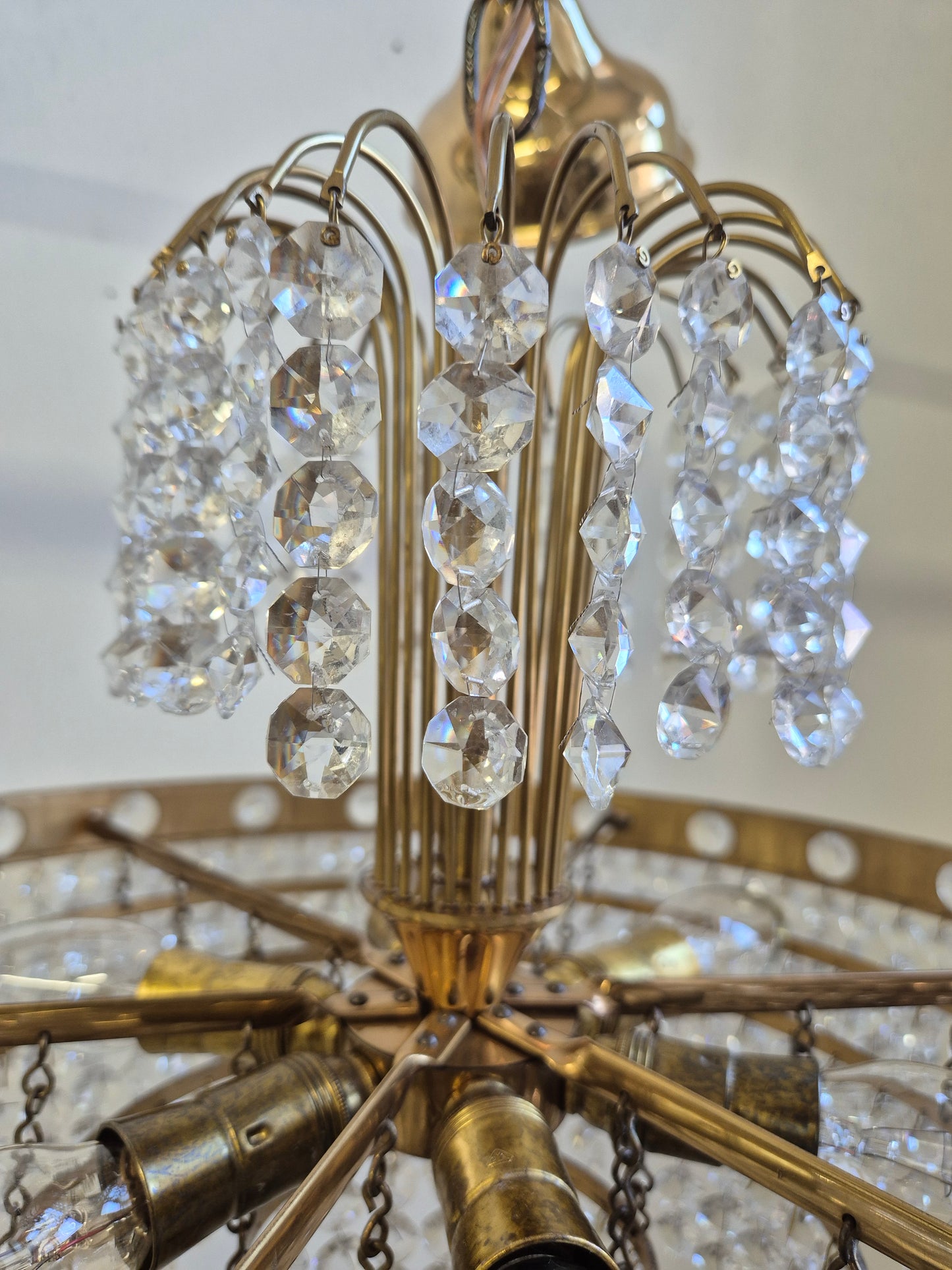 Vintage Brass and Crystal Chandelier