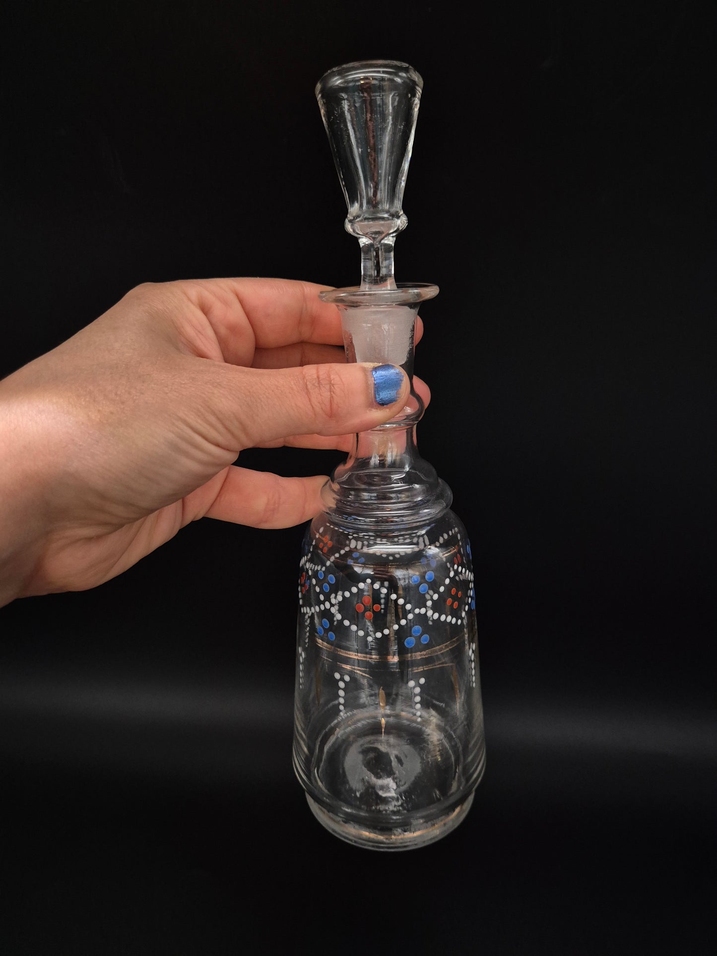 Hand-Painted Antique Carafe & 6 Glasses – Decorative Glassware Set
