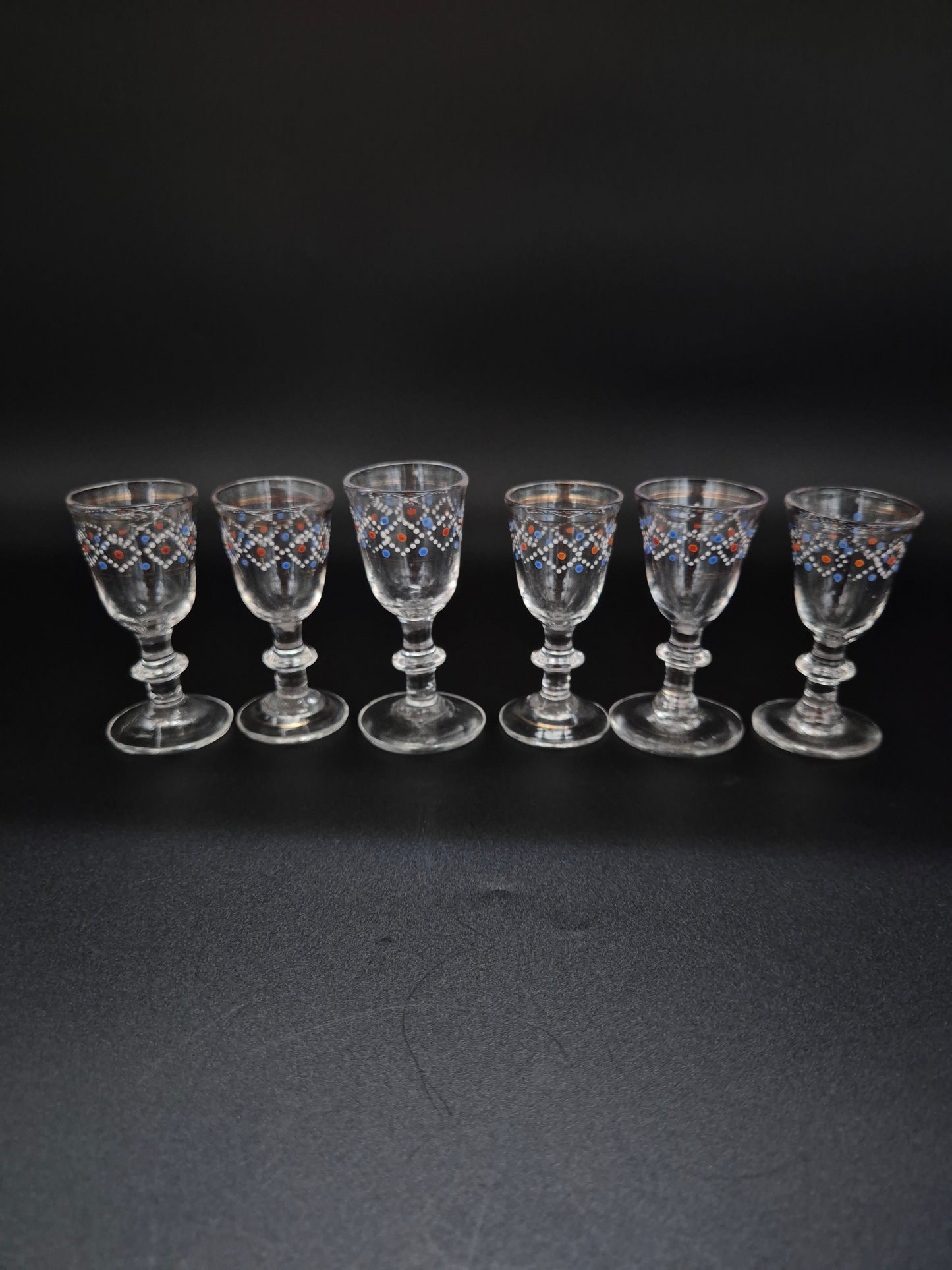Hand-Painted Antique Carafe & 6 Glasses – Decorative Glassware Set