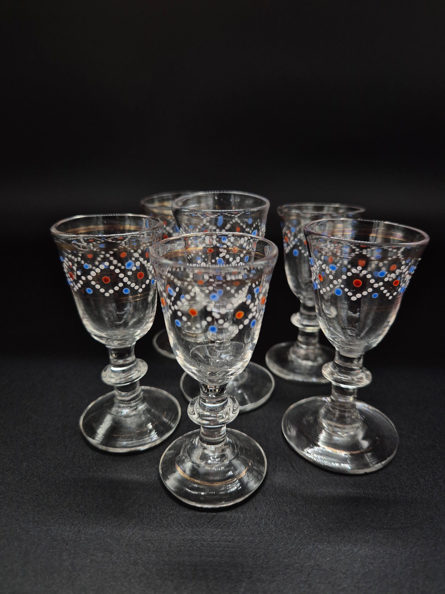 Hand-Painted Antique Carafe & 6 Glasses – Decorative Glassware Set