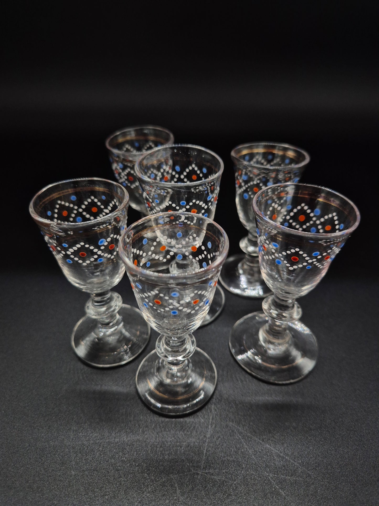 Hand-Painted Antique Carafe & 6 Glasses – Decorative Glassware Set