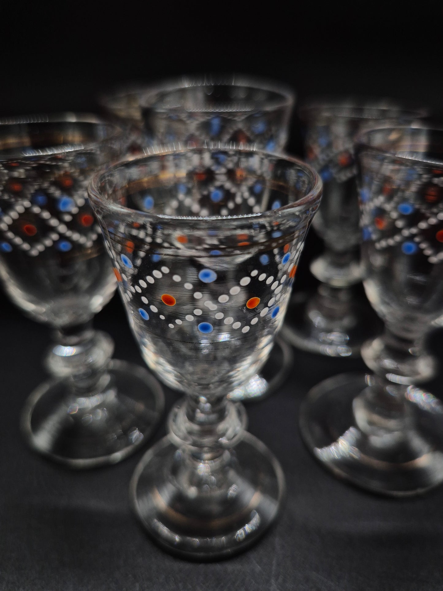 Hand-Painted Antique Carafe & 6 Glasses – Decorative Glassware Set