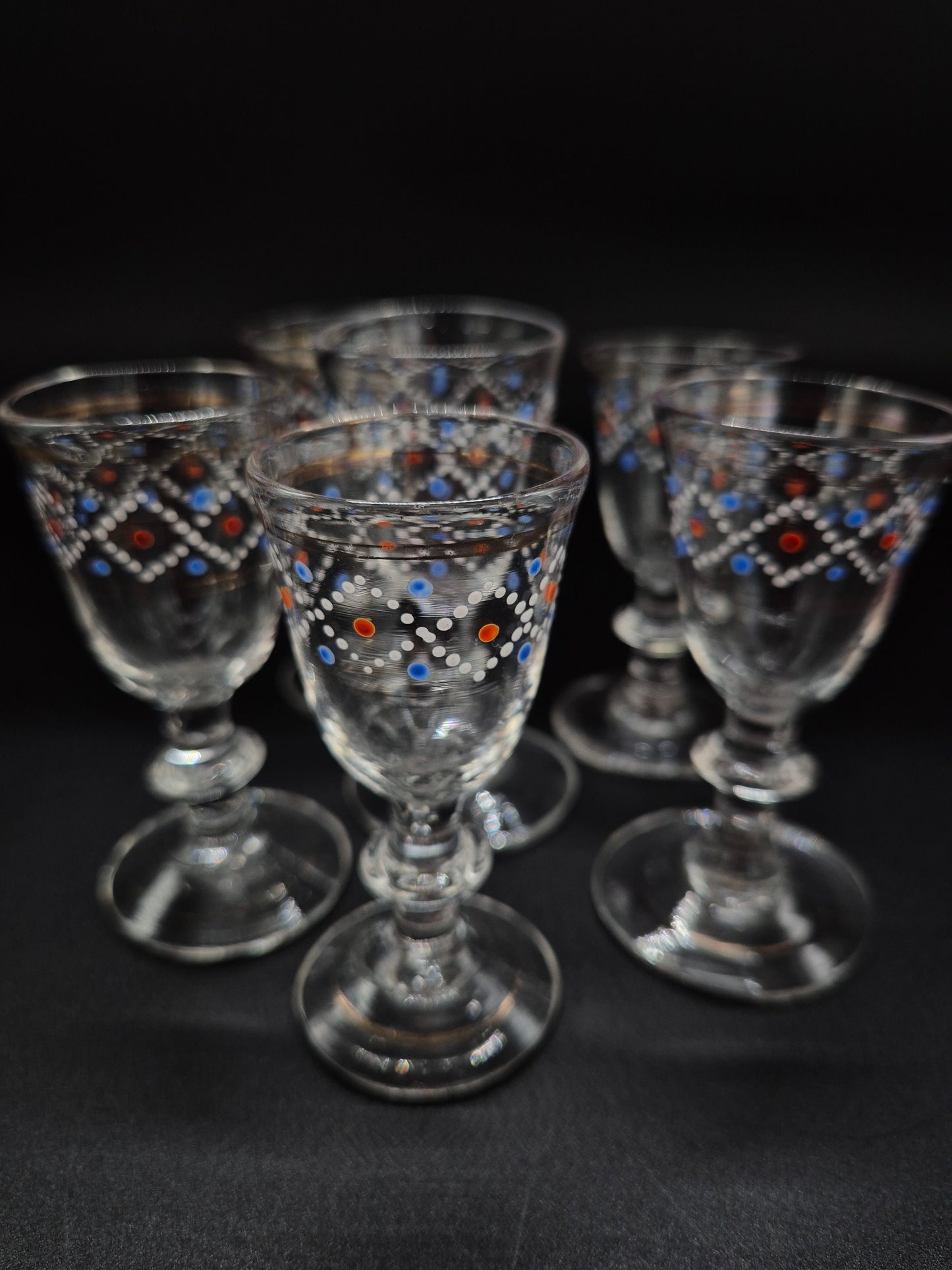 Hand-Painted Antique Carafe & 6 Glasses – Decorative Glassware Set