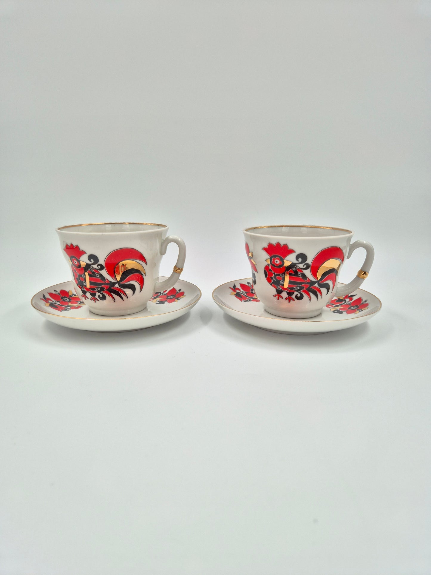 Lomonosov Tea Cups Set Rooster