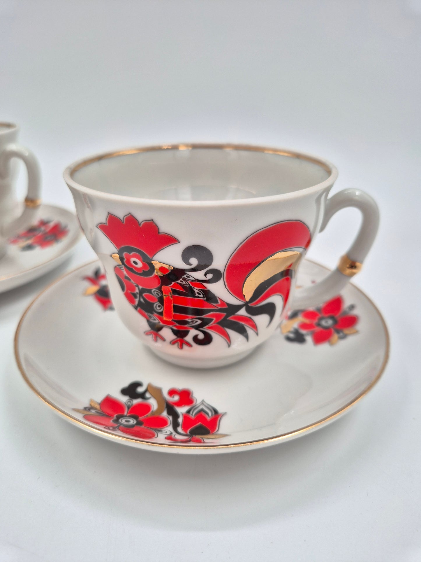 Lomonosov Tea Cups Set Rooster
