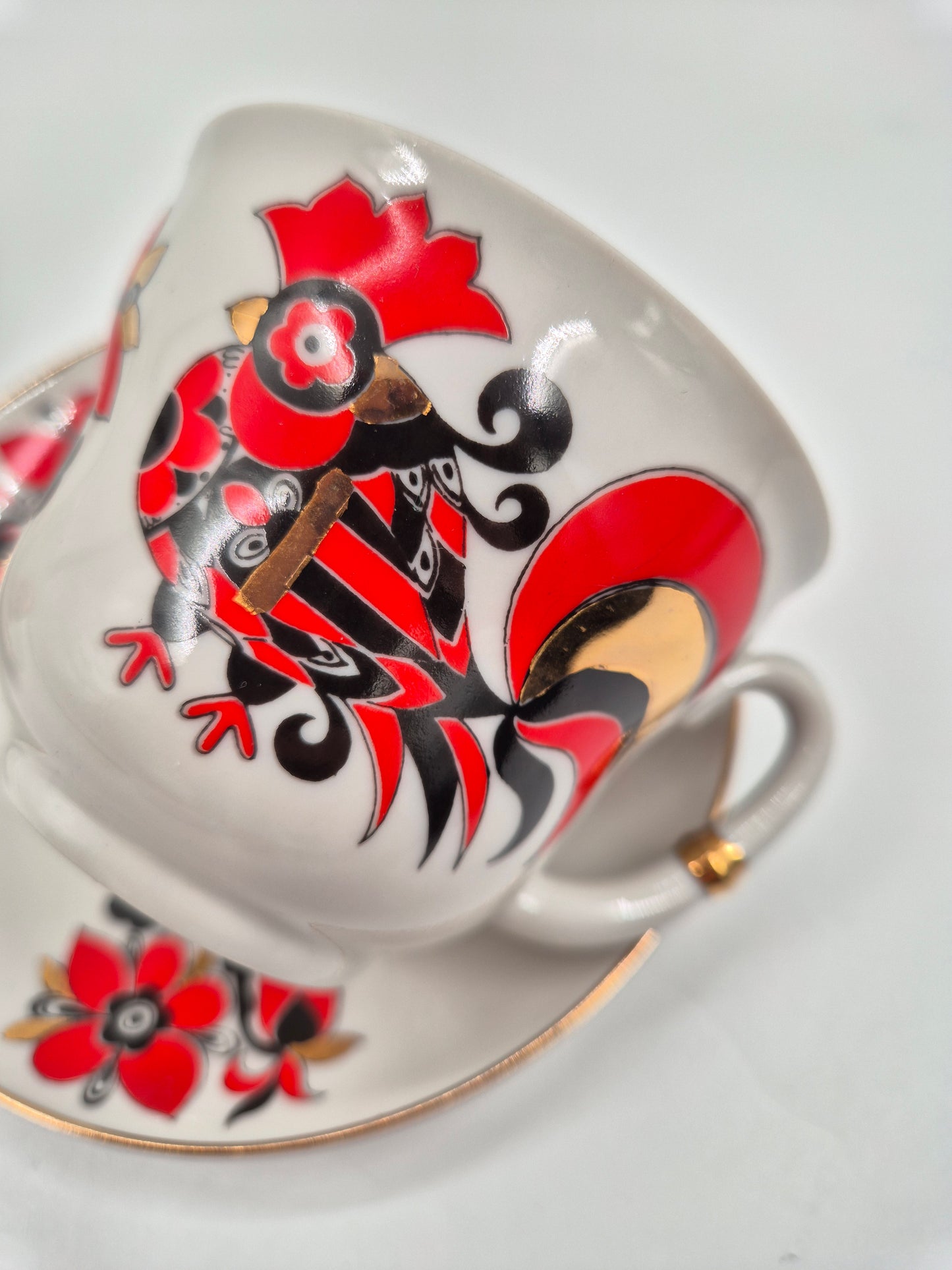 Lomonosov Tea Cups Set Rooster