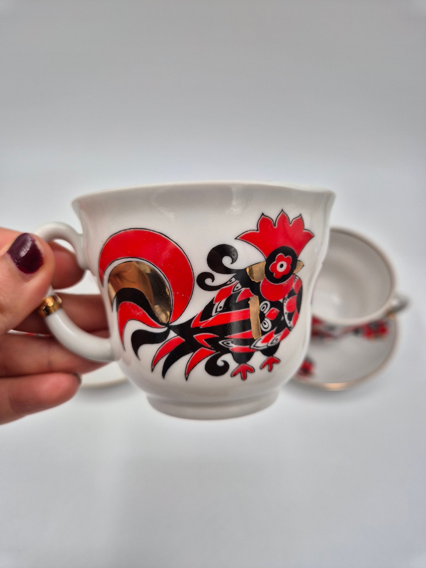 Lomonosov Tea Cups Set Rooster