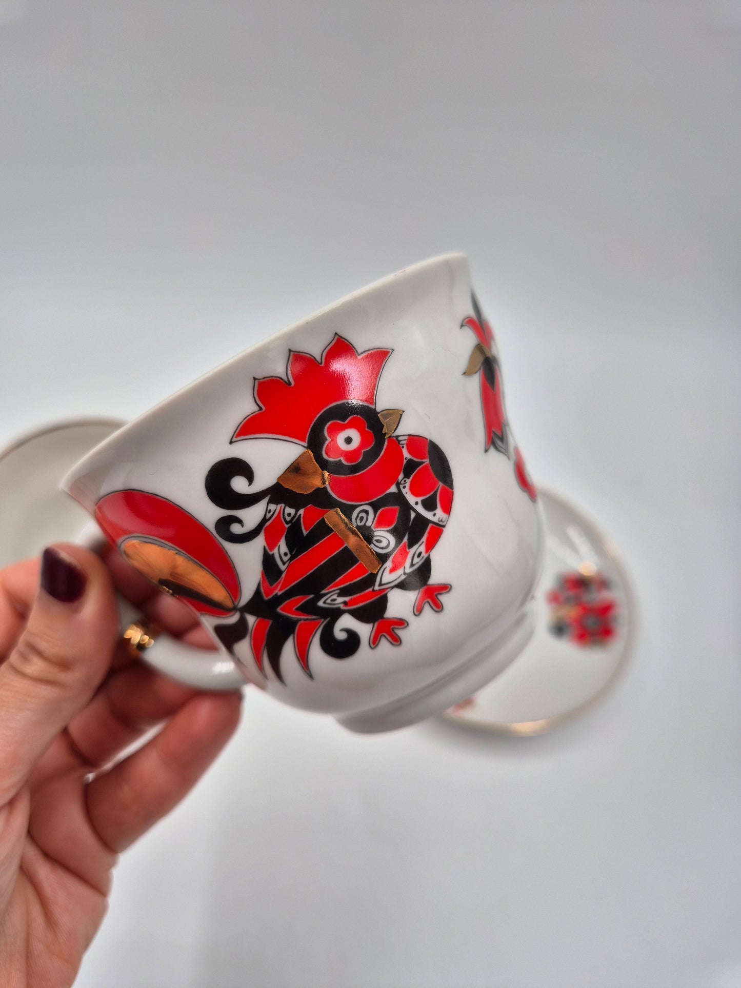 Lomonosov Tea Cups Set Rooster