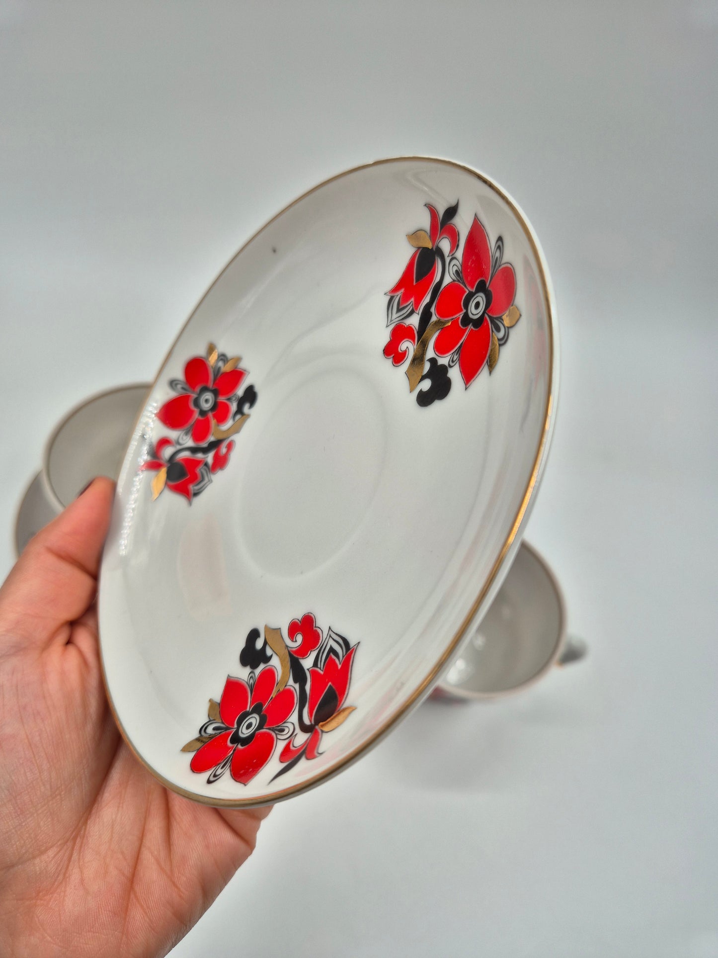 Lomonosov Tea Cups Set Rooster
