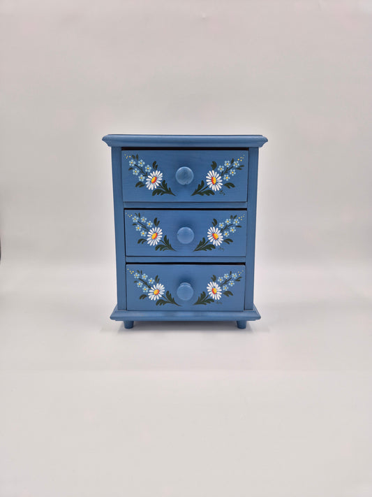 Vintage Hand-Painted Wooden Jewelry Box with Drawers – Finnish Folk Style