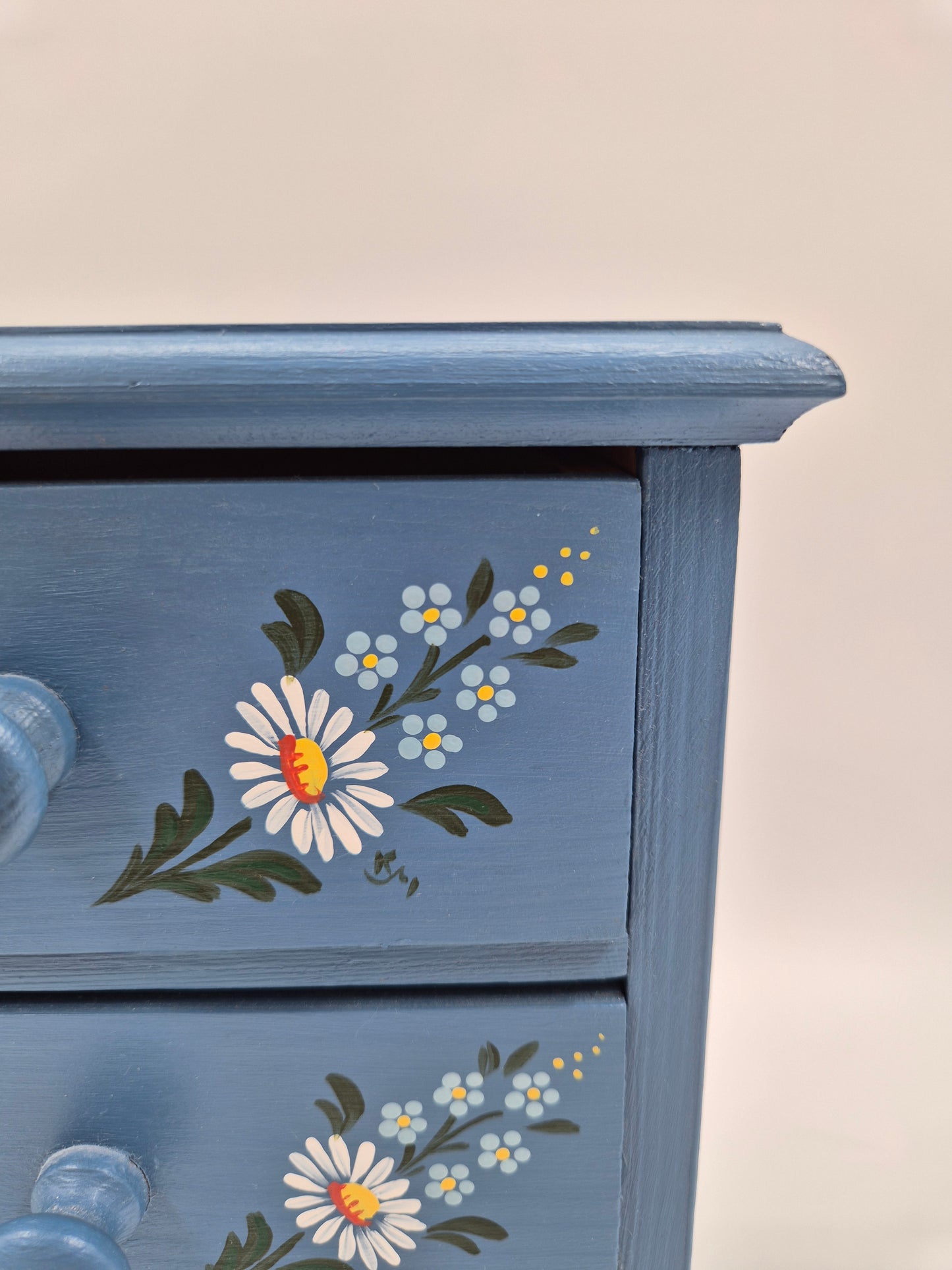 Vintage Hand-Painted Wooden Jewelry Box with Drawers – Finnish Folk Style