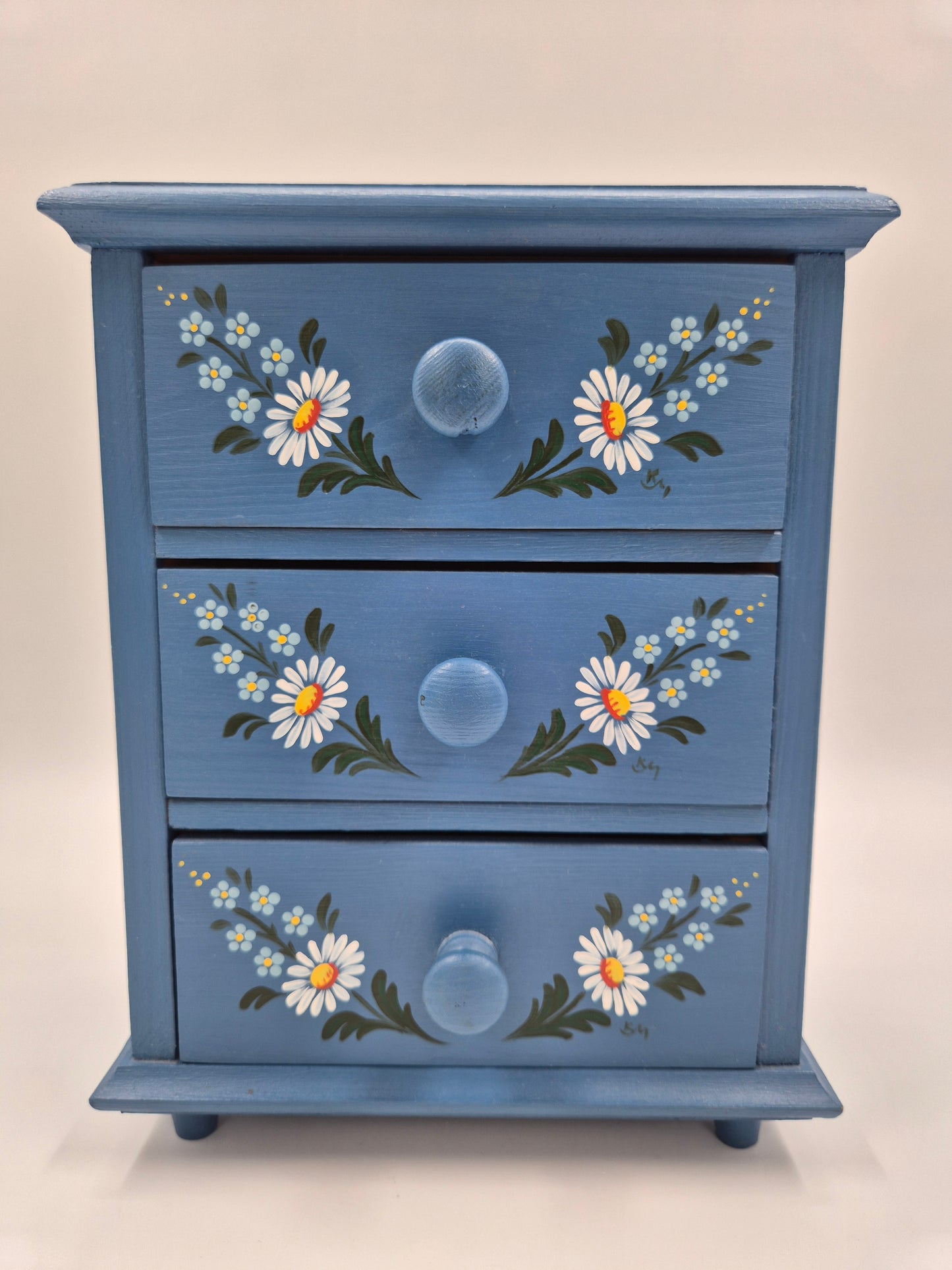 Vintage Hand-Painted Wooden Jewelry Box with Drawers – Finnish Folk Style