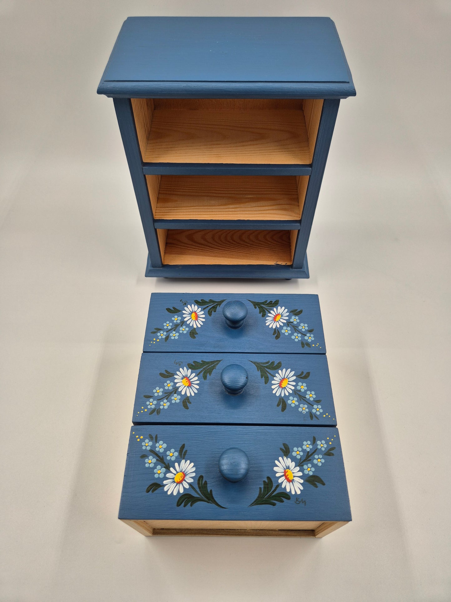 Vintage Hand-Painted Wooden Jewelry Box with Drawers – Finnish Folk Style