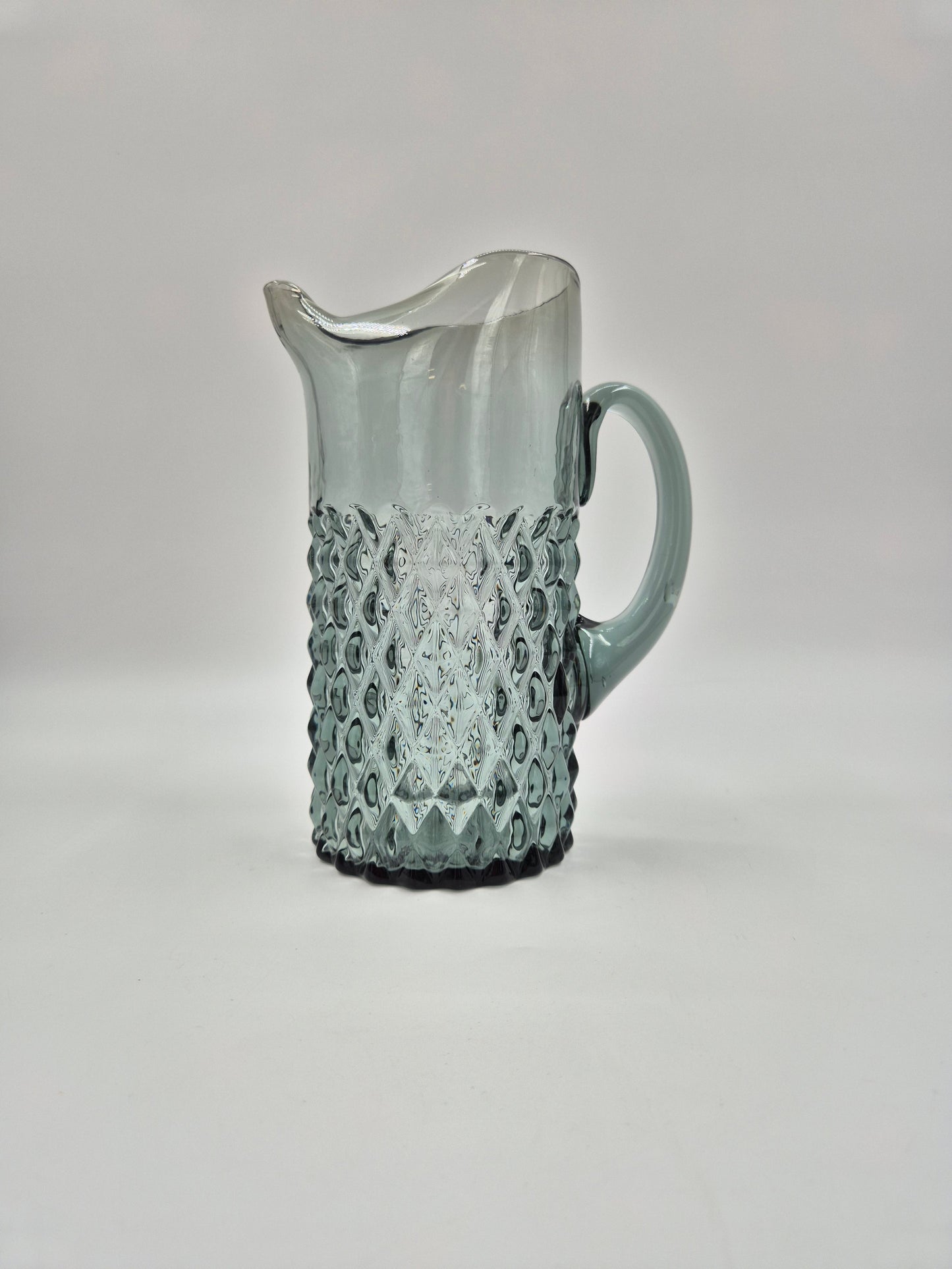 Vintage Pressed Glass Pitcher – Textured Smoky Grey Ice Water Carafe 21.5 cm