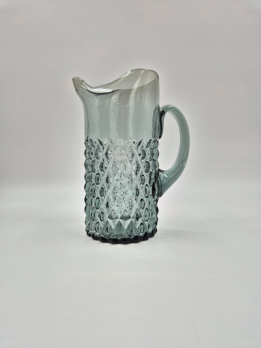 Vintage Pressed Glass Pitcher – Textured Smoky Grey Ice Water Carafe 21.5 cm