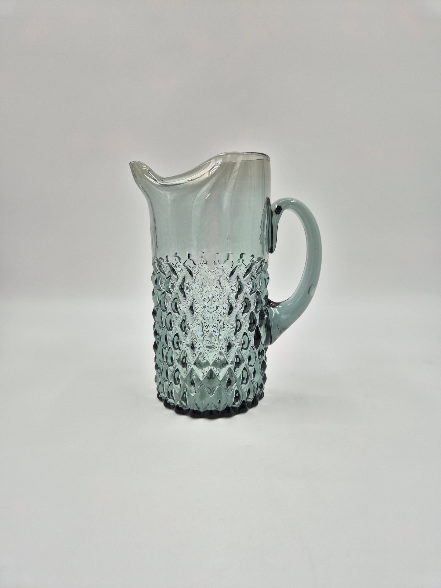 Vintage Pressed Glass Pitcher – Textured Smoky Grey Ice Water Carafe 21.5 cm