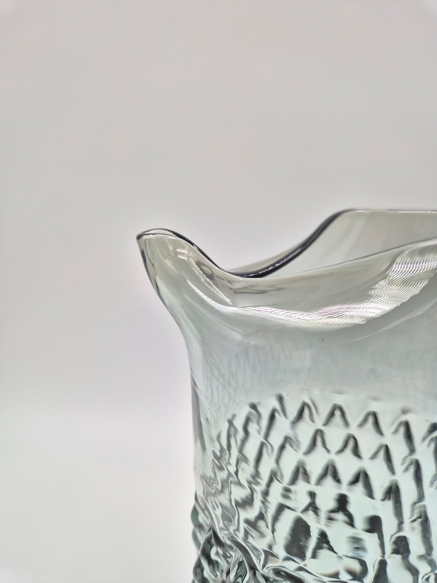 Vintage Pressed Glass Pitcher – Textured Smoky Grey Ice Water Carafe 21.5 cm