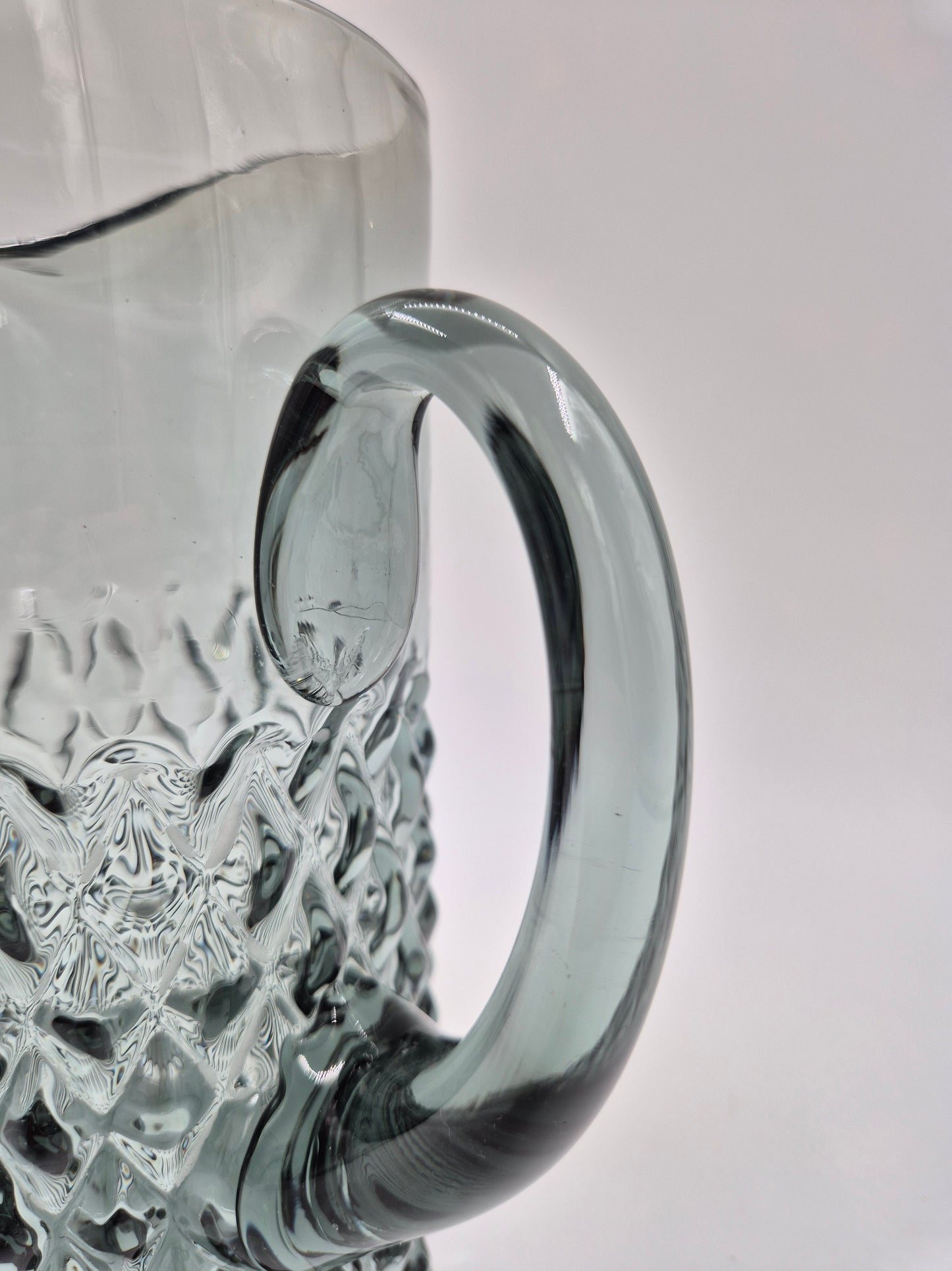 Vintage Pressed Glass Pitcher – Textured Smoky Grey Ice Water Carafe 21.5 cm