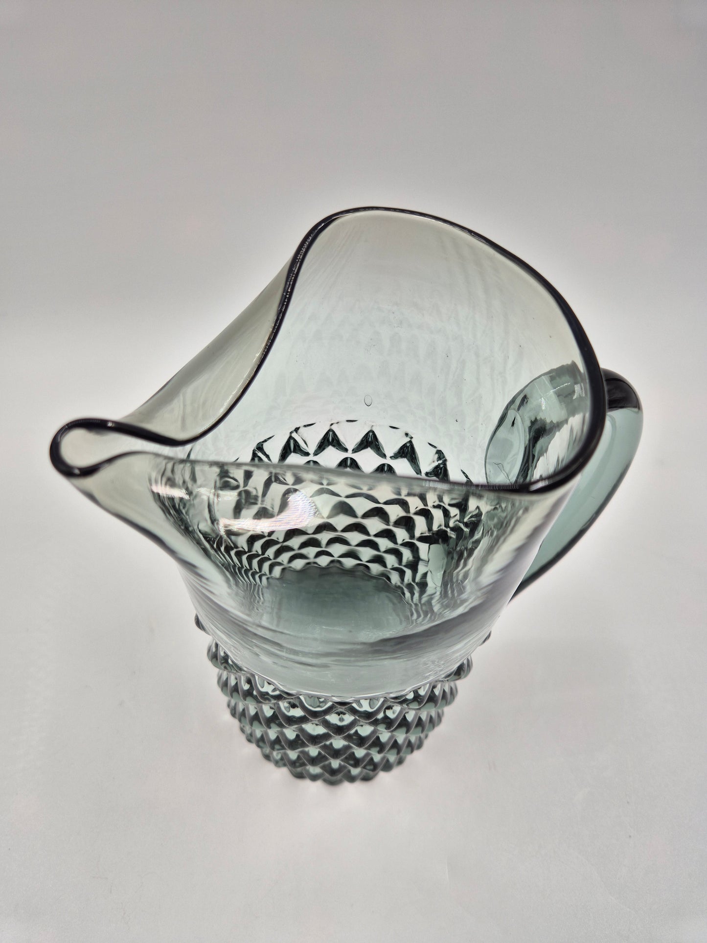 Vintage Pressed Glass Pitcher – Textured Smoky Grey Ice Water Carafe 21.5 cm