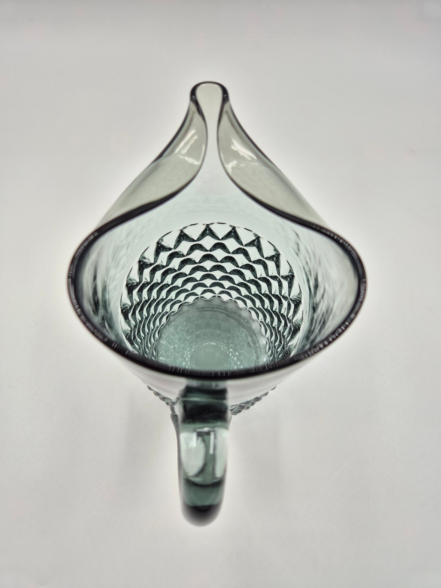 Vintage Pressed Glass Pitcher – Textured Smoky Grey Ice Water Carafe 21.5 cm