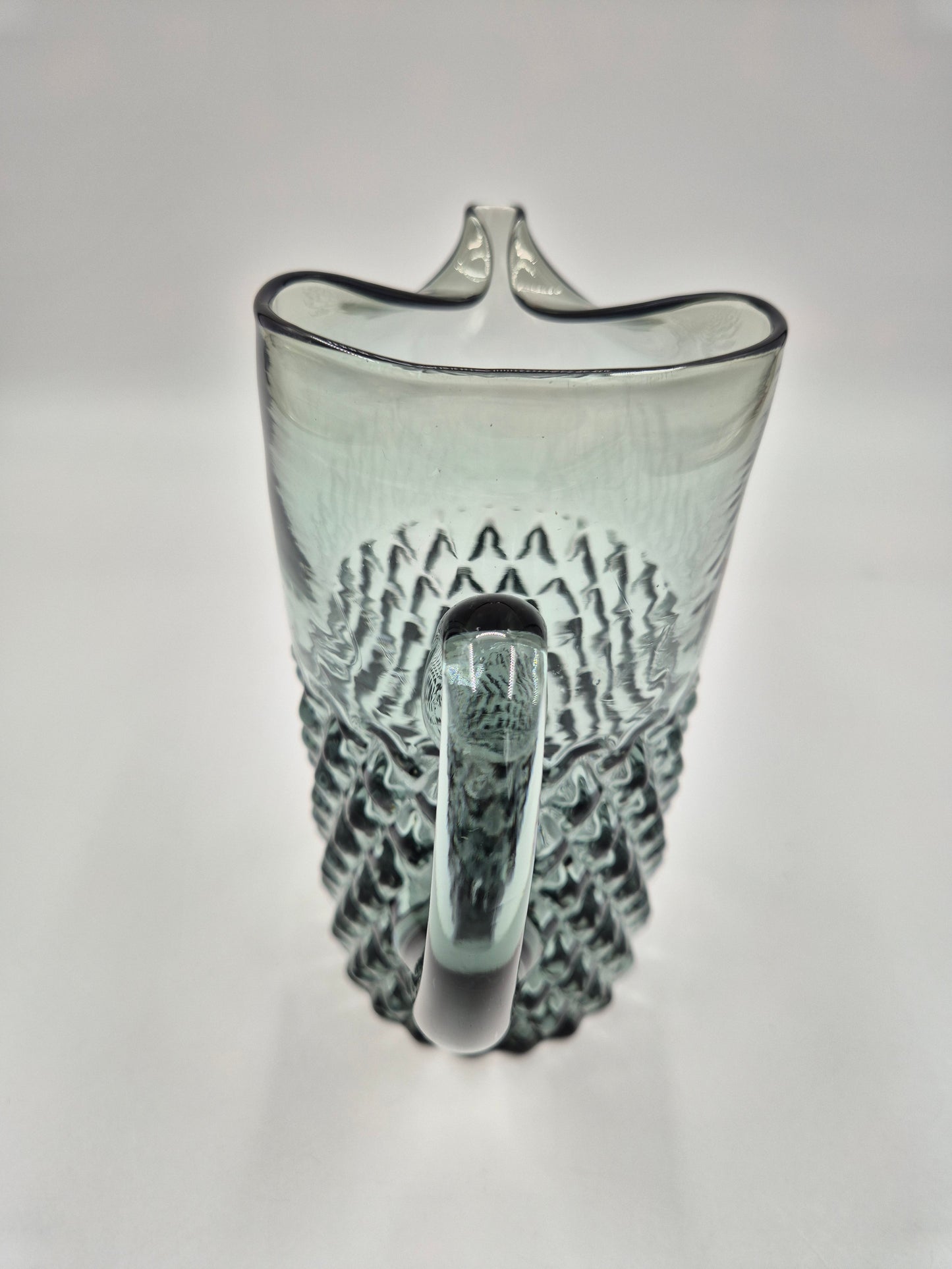 Vintage Pressed Glass Pitcher – Textured Smoky Grey Ice Water Carafe 21.5 cm