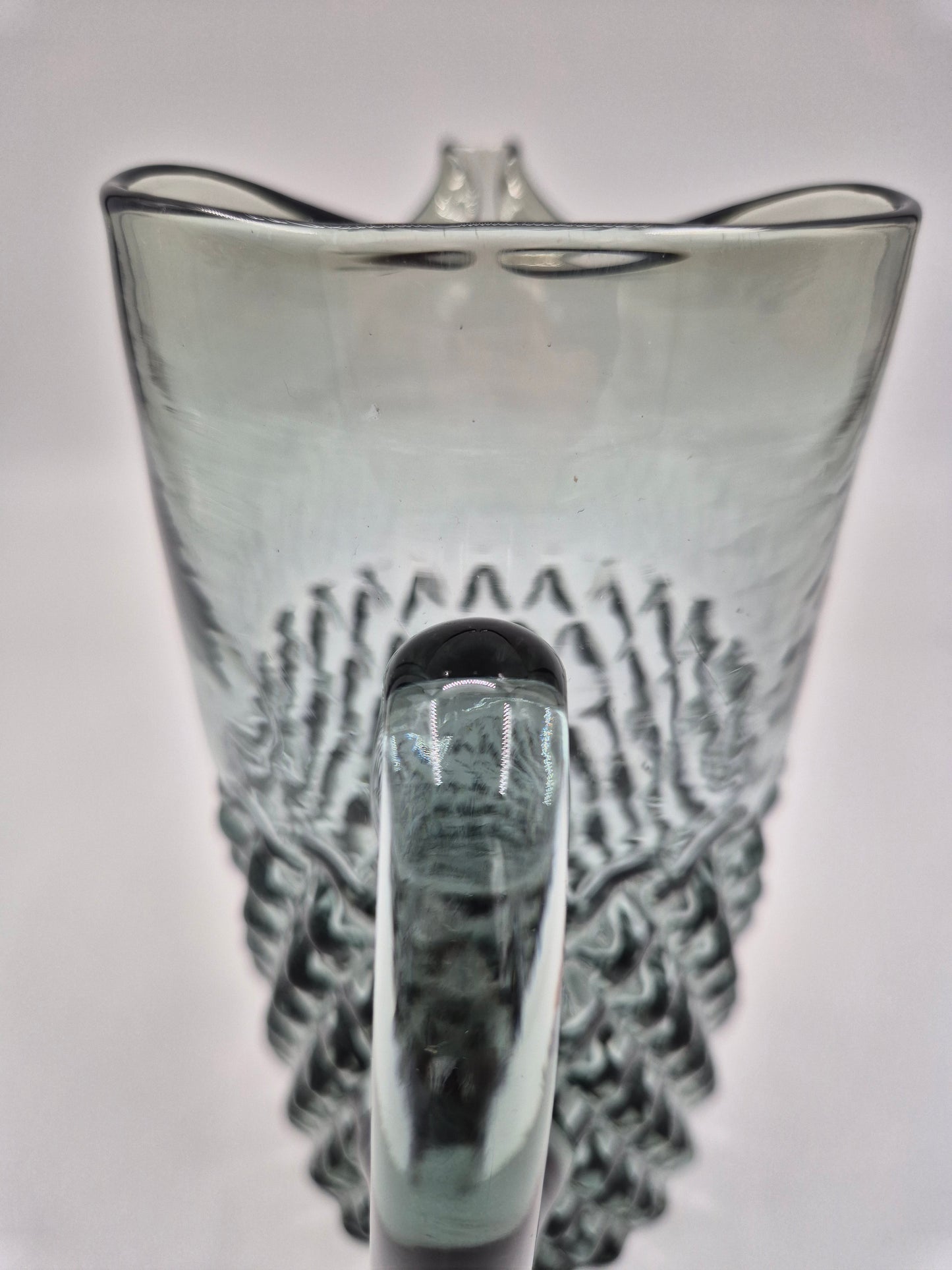 Vintage Pressed Glass Pitcher – Textured Smoky Grey Ice Water Carafe 21.5 cm