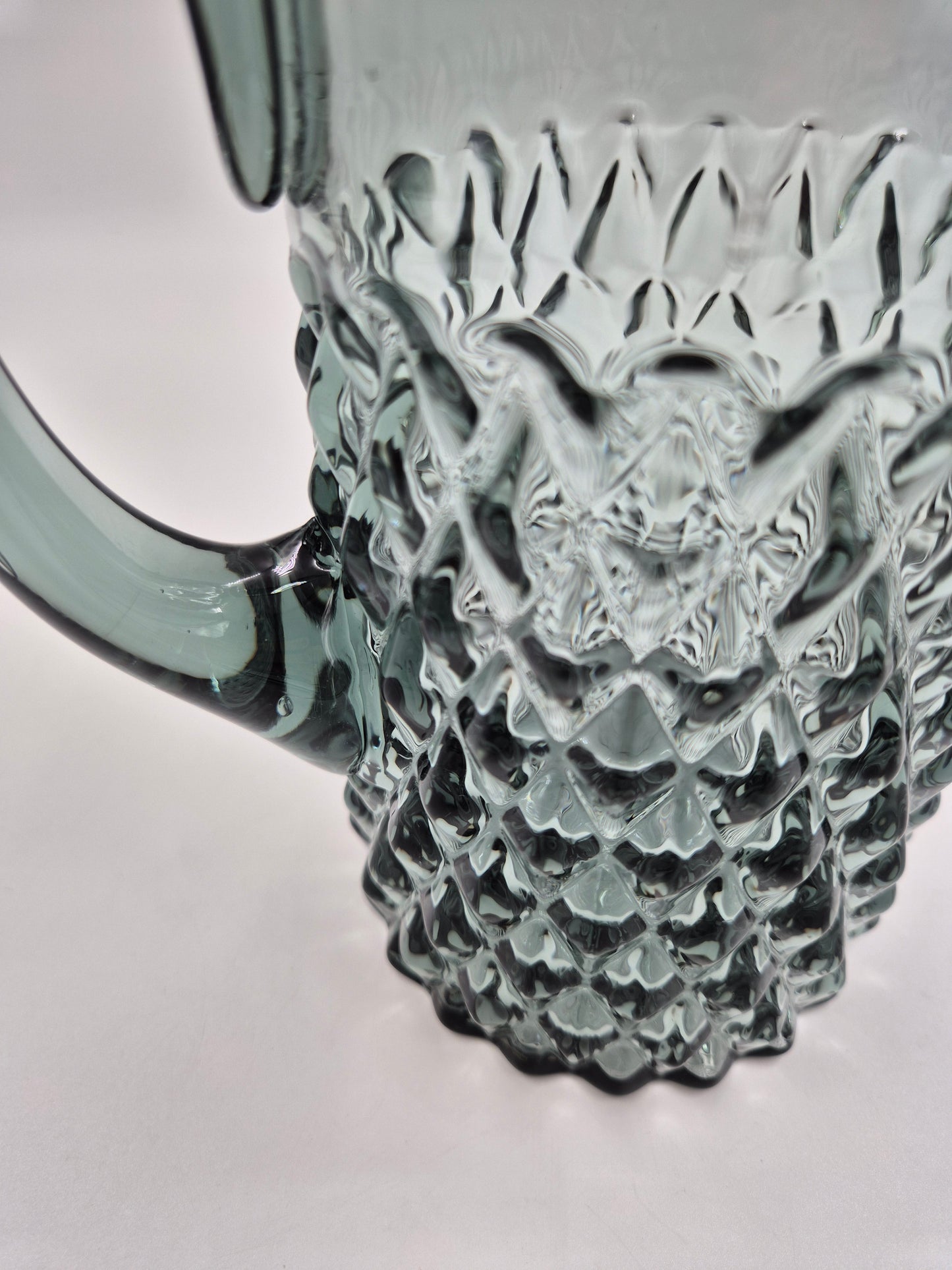Vintage Pressed Glass Pitcher – Textured Smoky Grey Ice Water Carafe 21.5 cm