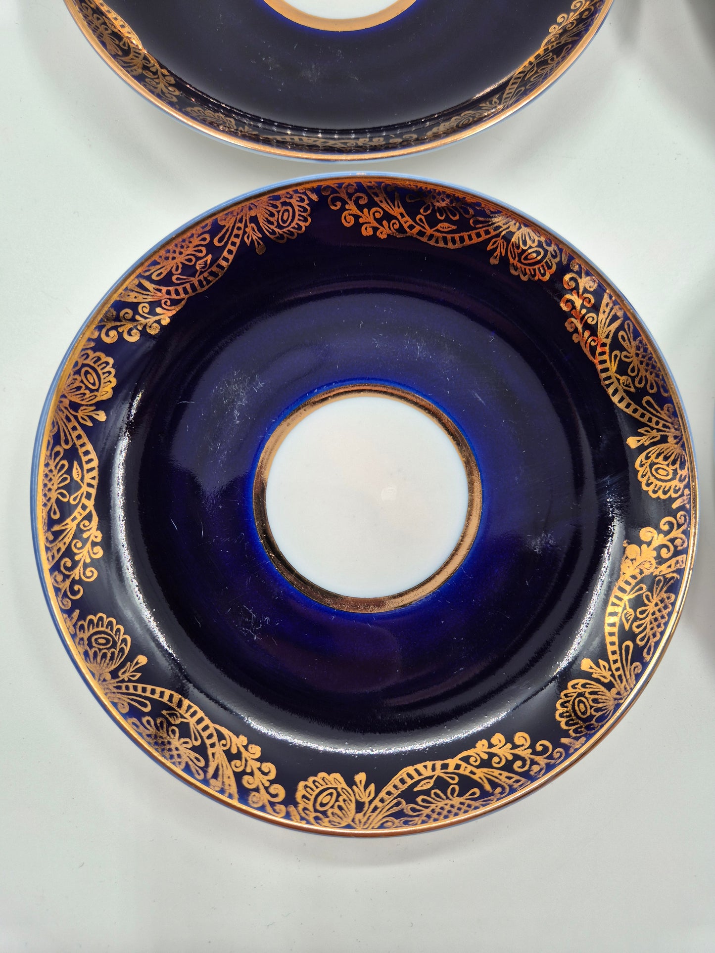 Set of 5 Lomonosov Golden Frieze Tea Cups with Saucers – Cobalt Blue & Gold Russian Porcelain