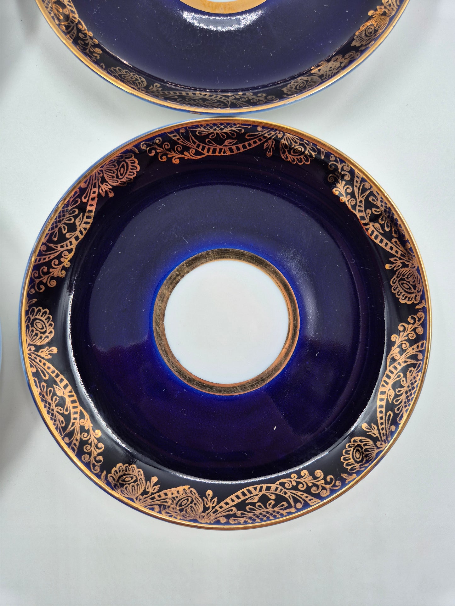 Set of 5 Lomonosov Golden Frieze Tea Cups with Saucers – Cobalt Blue & Gold Russian Porcelain