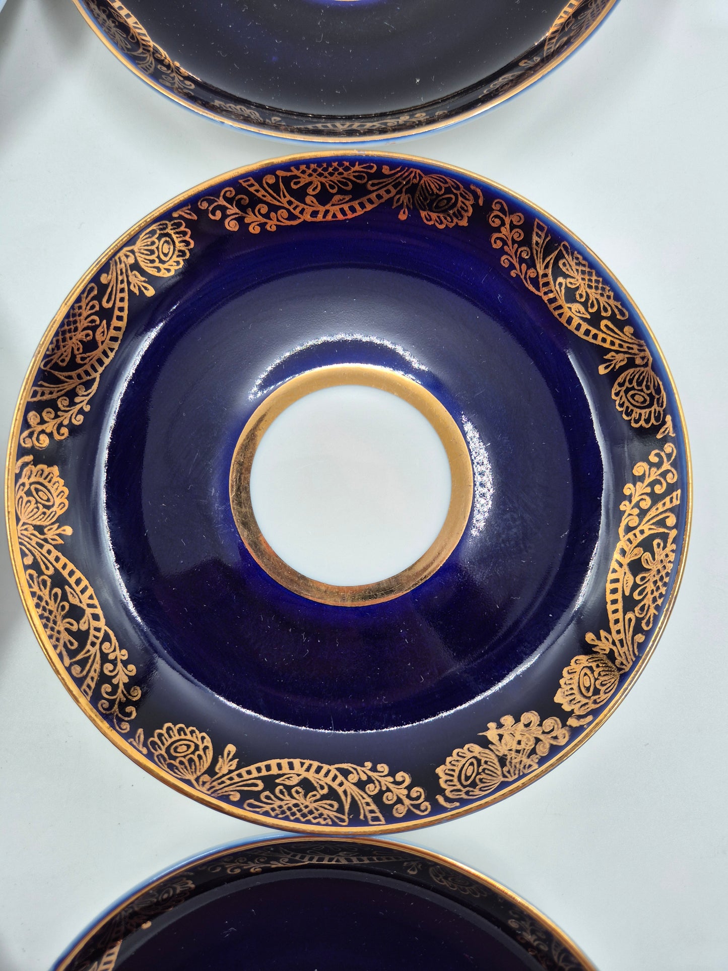 Set of 5 Lomonosov Golden Frieze Tea Cups with Saucers – Cobalt Blue & Gold Russian Porcelain