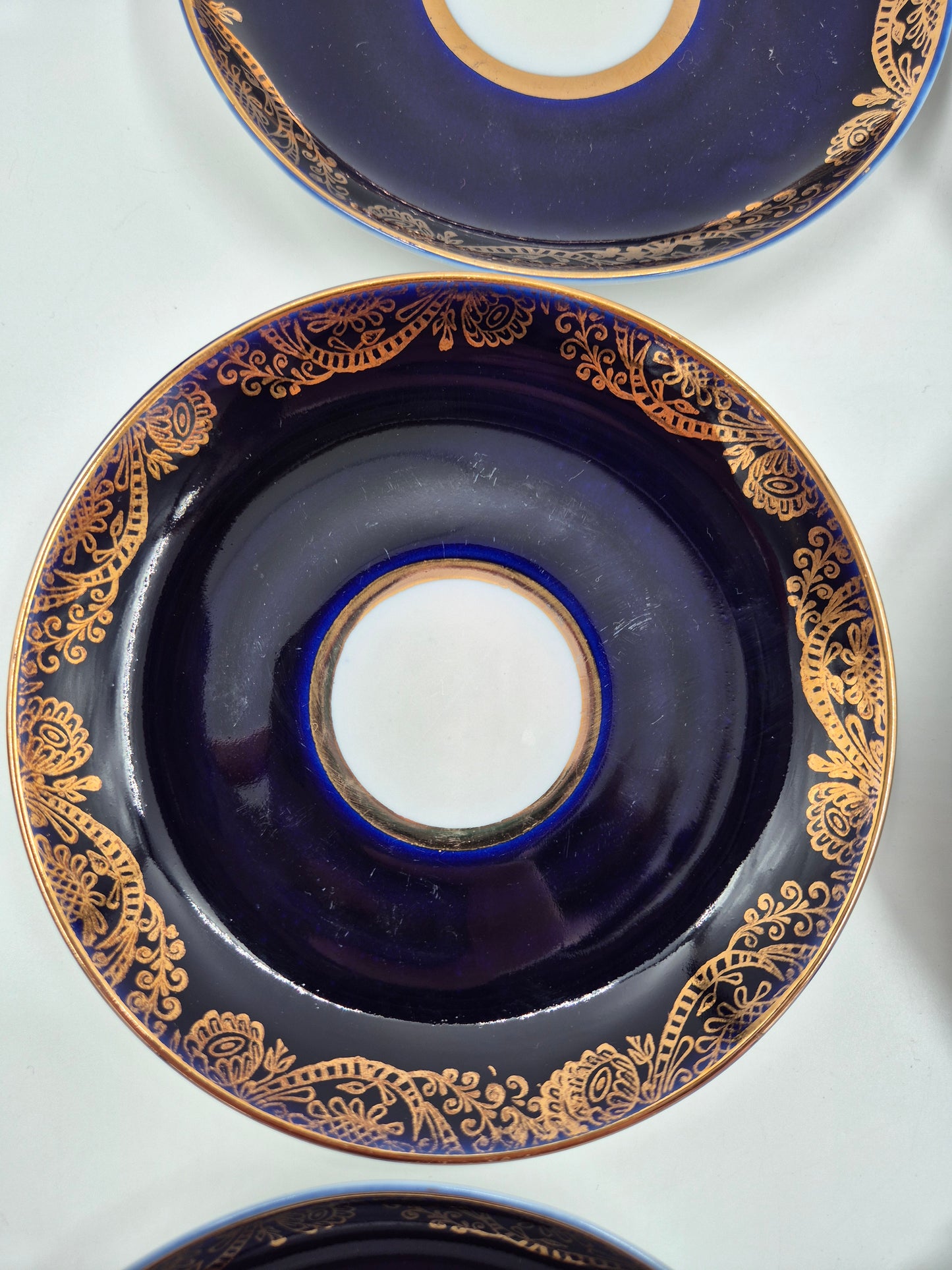 Set of 5 Lomonosov Golden Frieze Tea Cups with Saucers – Cobalt Blue & Gold Russian Porcelain