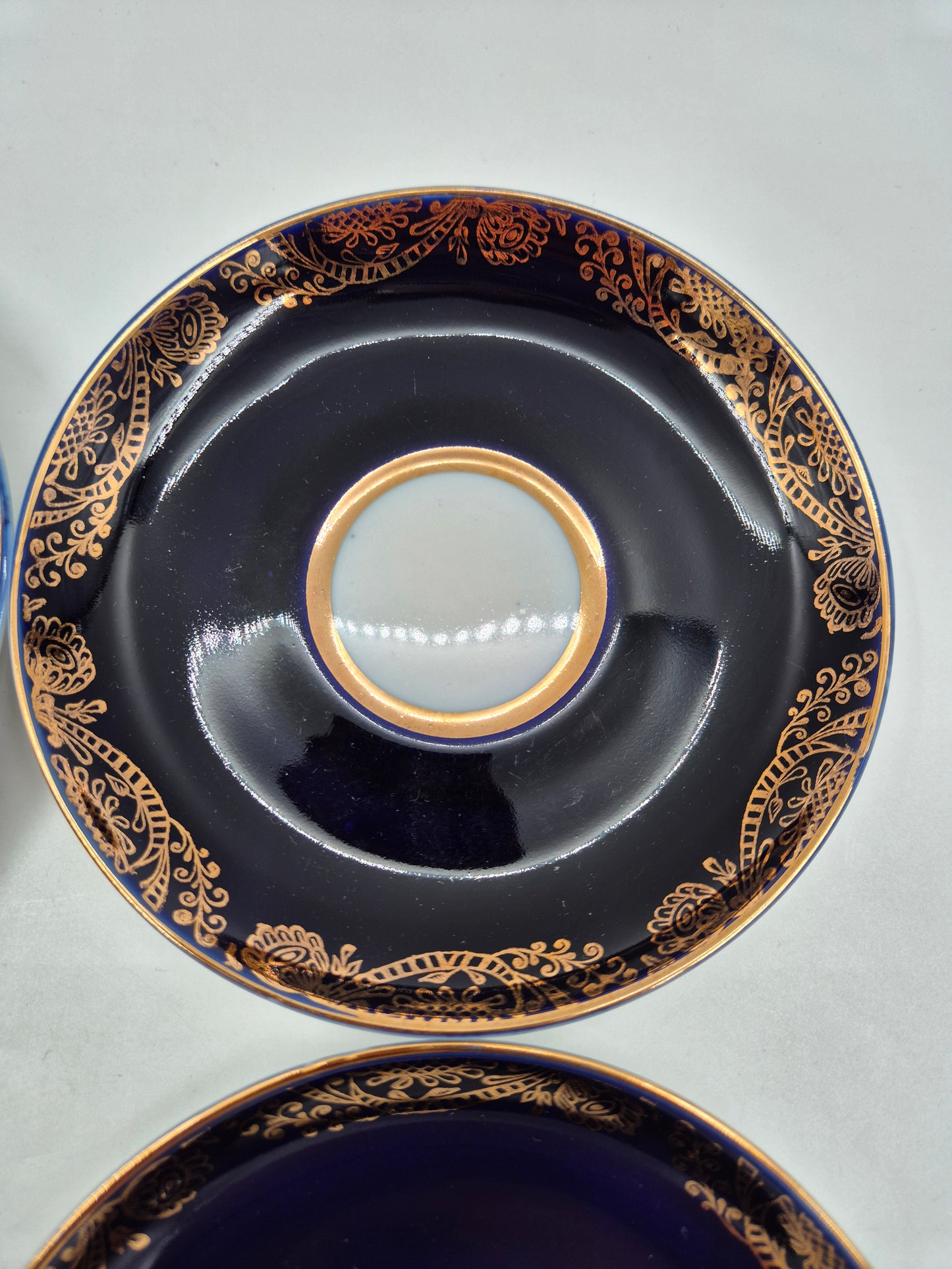 Set of 5 Lomonosov Golden Frieze Tea Cups with Saucers – Cobalt Blue & Gold Russian Porcelain