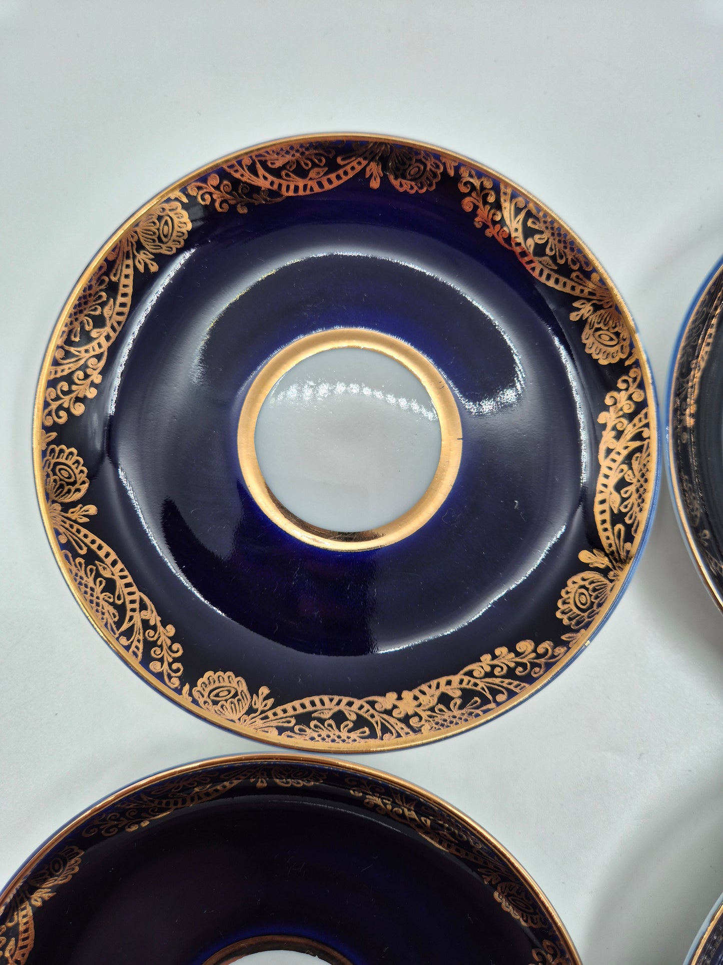Set of 5 Lomonosov Golden Frieze Tea Cups with Saucers – Cobalt Blue & Gold Russian Porcelain