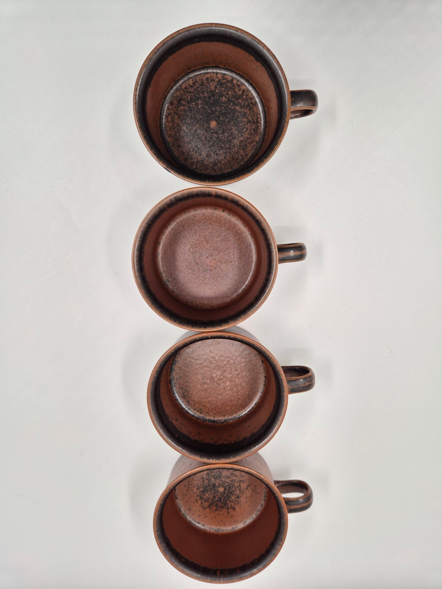 Set of 4 Arabia Ruska Tea Cup – Vintage Finnish Stoneware Cups and Saucers – Mid Century Nordic Brown Pottery