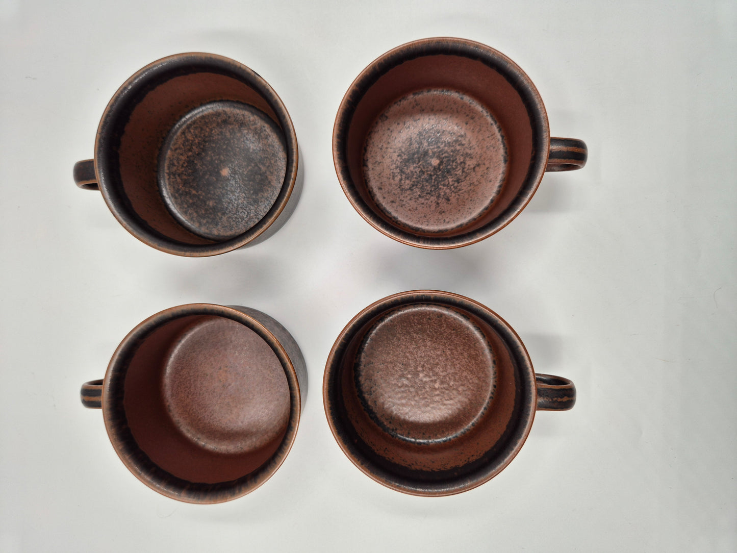 Set of 4 Arabia Ruska Tea Cup – Vintage Finnish Stoneware Cups and Saucers – Mid Century Nordic Brown Pottery
