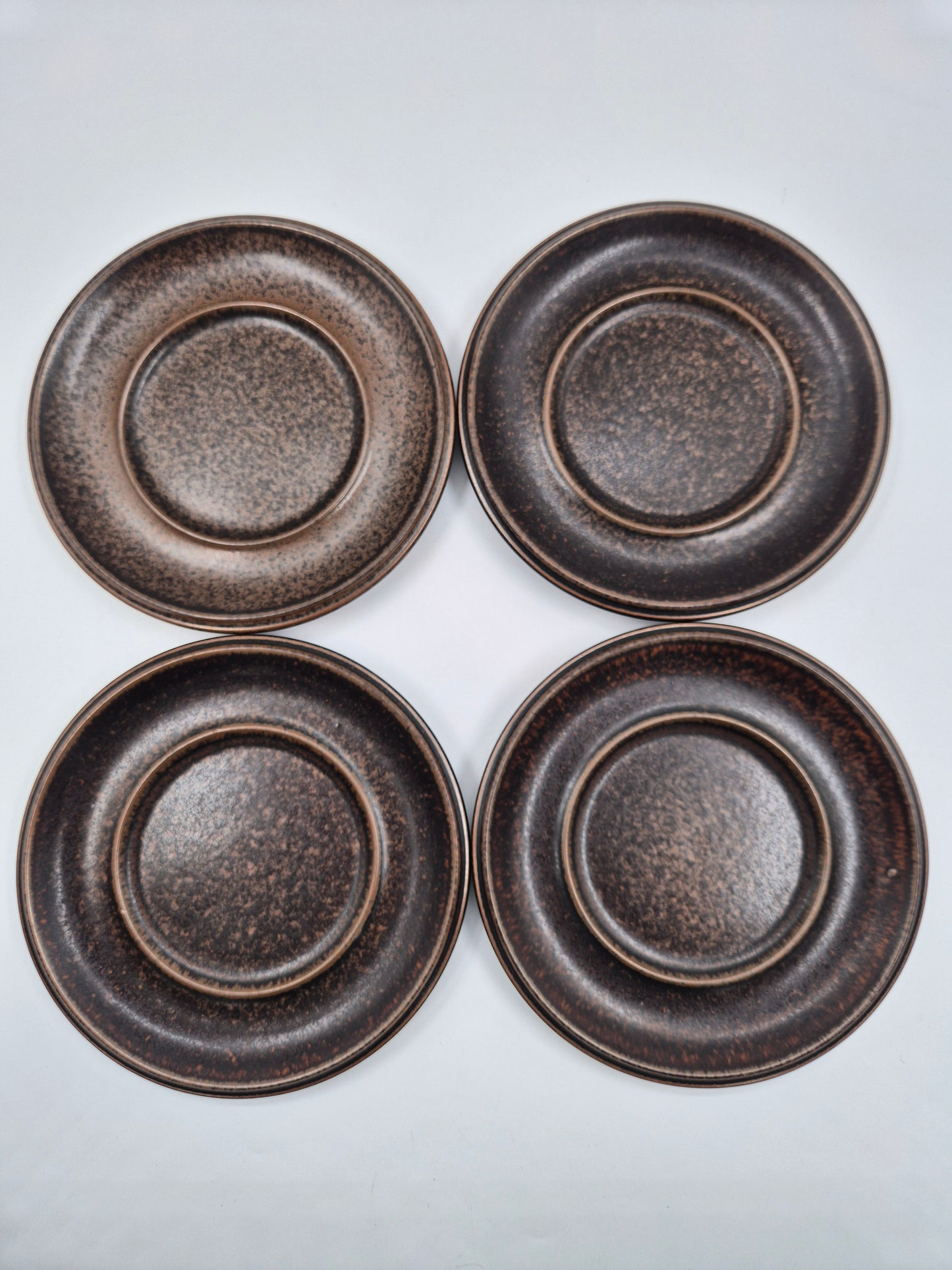 Set of 4 Arabia Ruska Tea Cup – Vintage Finnish Stoneware Cups and Saucers – Mid Century Nordic Brown Pottery