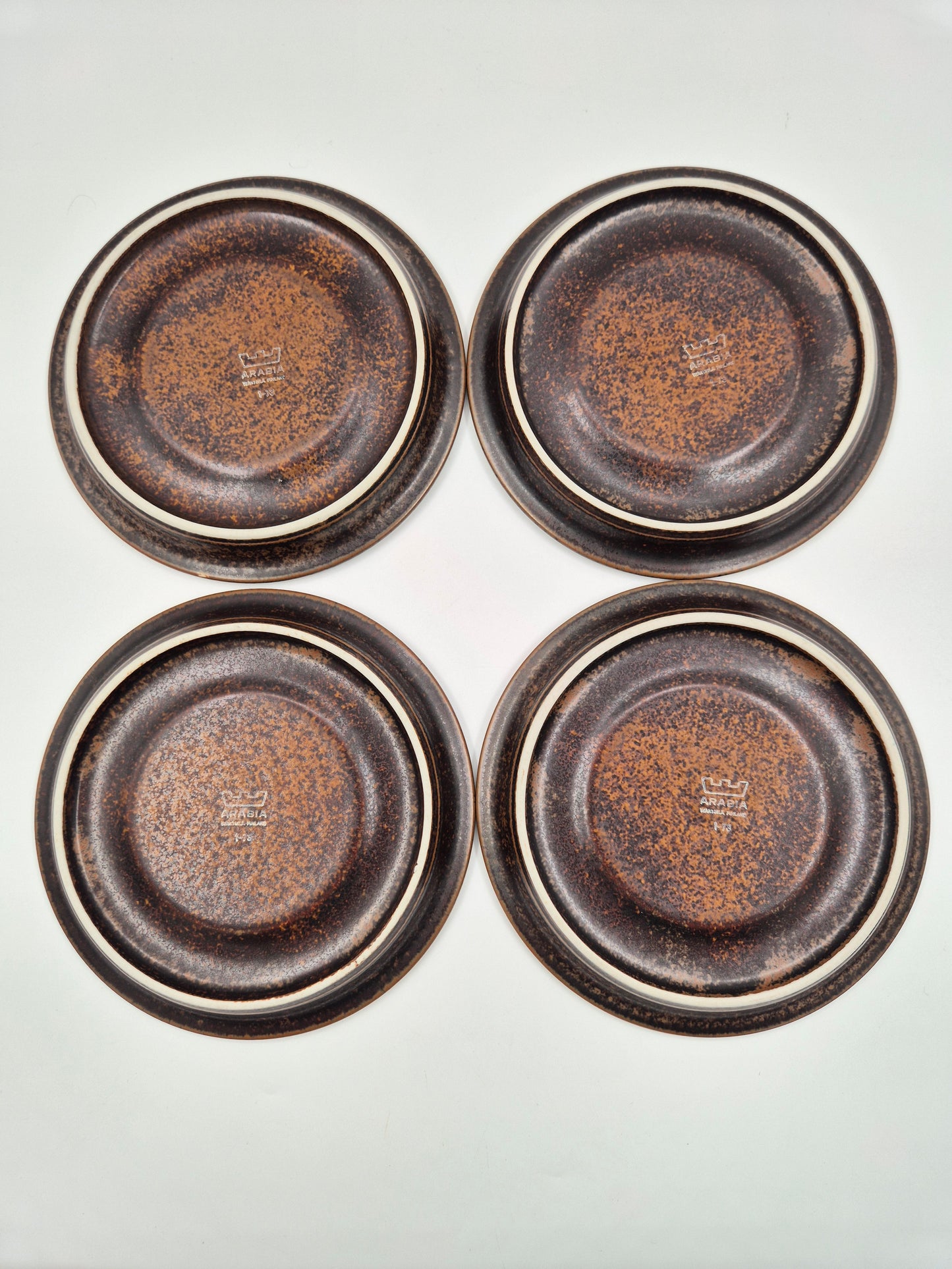 Set of 4 Arabia Ruska Tea Cup – Vintage Finnish Stoneware Cups and Saucers – Mid Century Nordic Brown Pottery