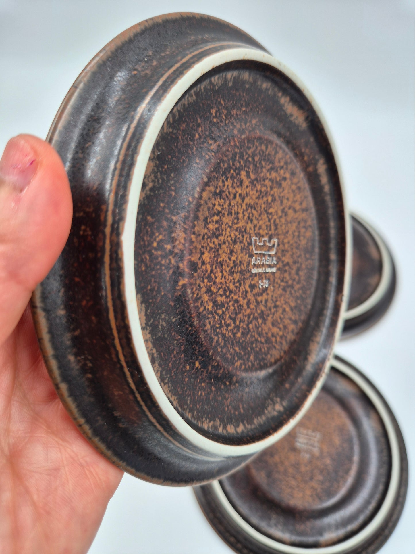 Set of 4 Arabia Ruska Tea Cup – Vintage Finnish Stoneware Cups and Saucers – Mid Century Nordic Brown Pottery
