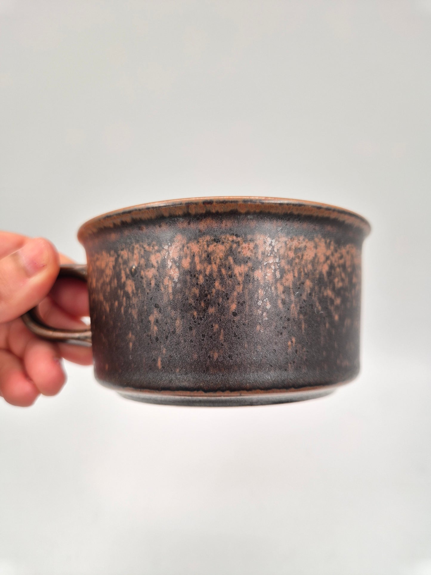 Set of 4 Arabia Ruska Tea Cup – Vintage Finnish Stoneware Cups and Saucers – Mid Century Nordic Brown Pottery