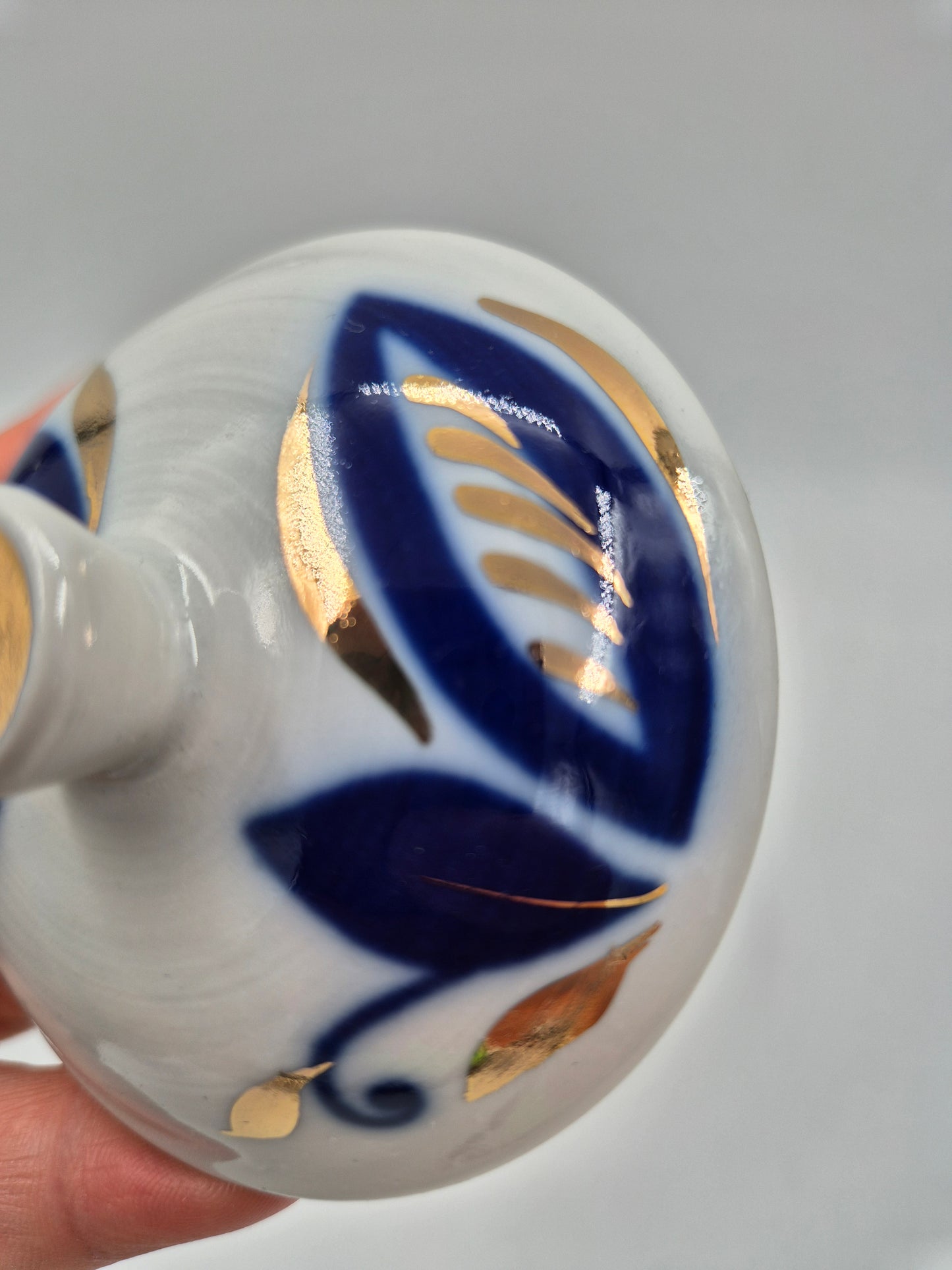 Vintage USSR Porcelain Sugar Bowl with Lid – Blue Floral Soviet Ceramic Jar with Gold Details – Russian Collectible Kitchen Decor