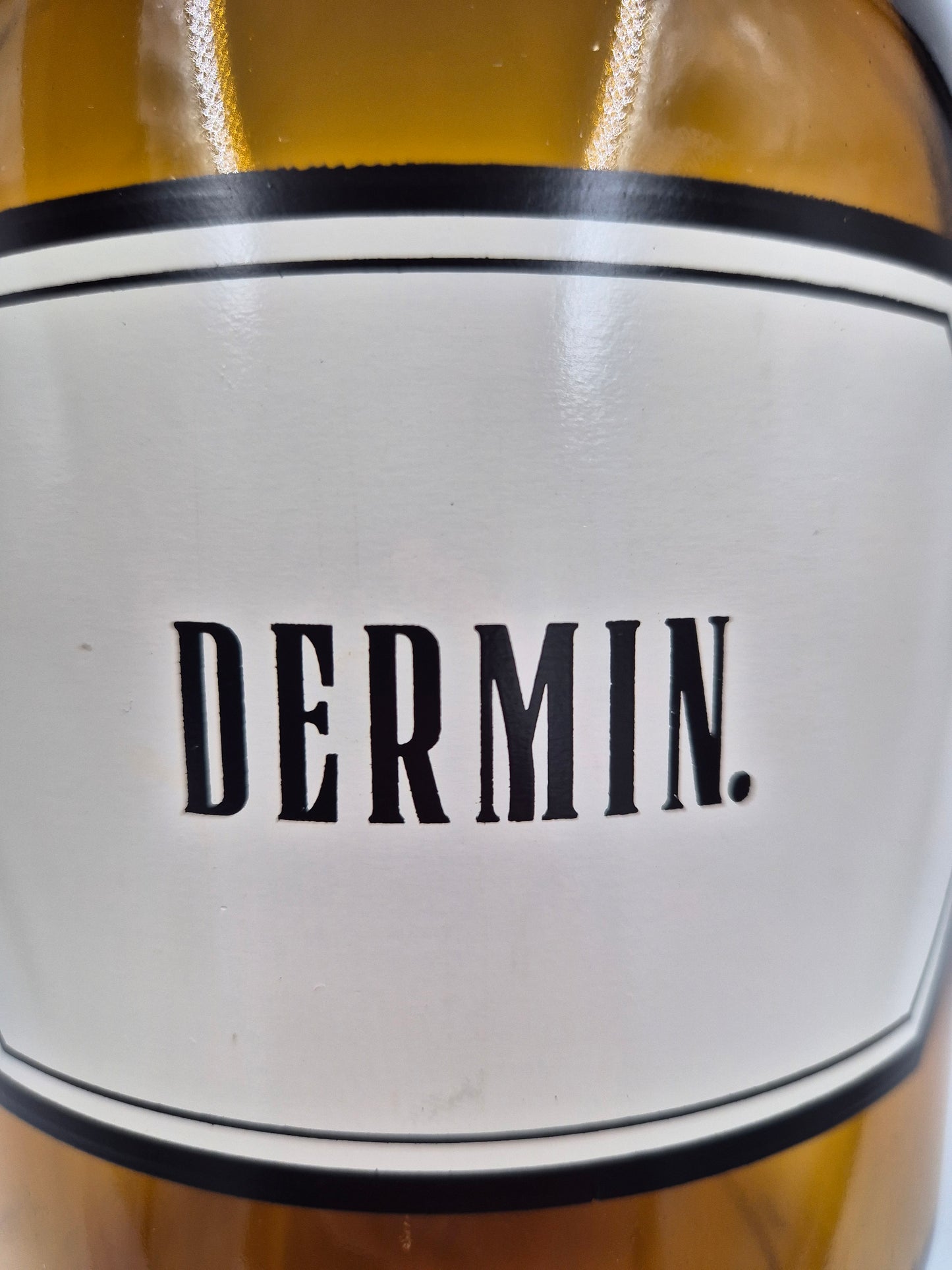 Vintage Apothecary Bottle “DERMIN” – Amber Glass Pharmacy Bottle with Black Cap – 28 cm