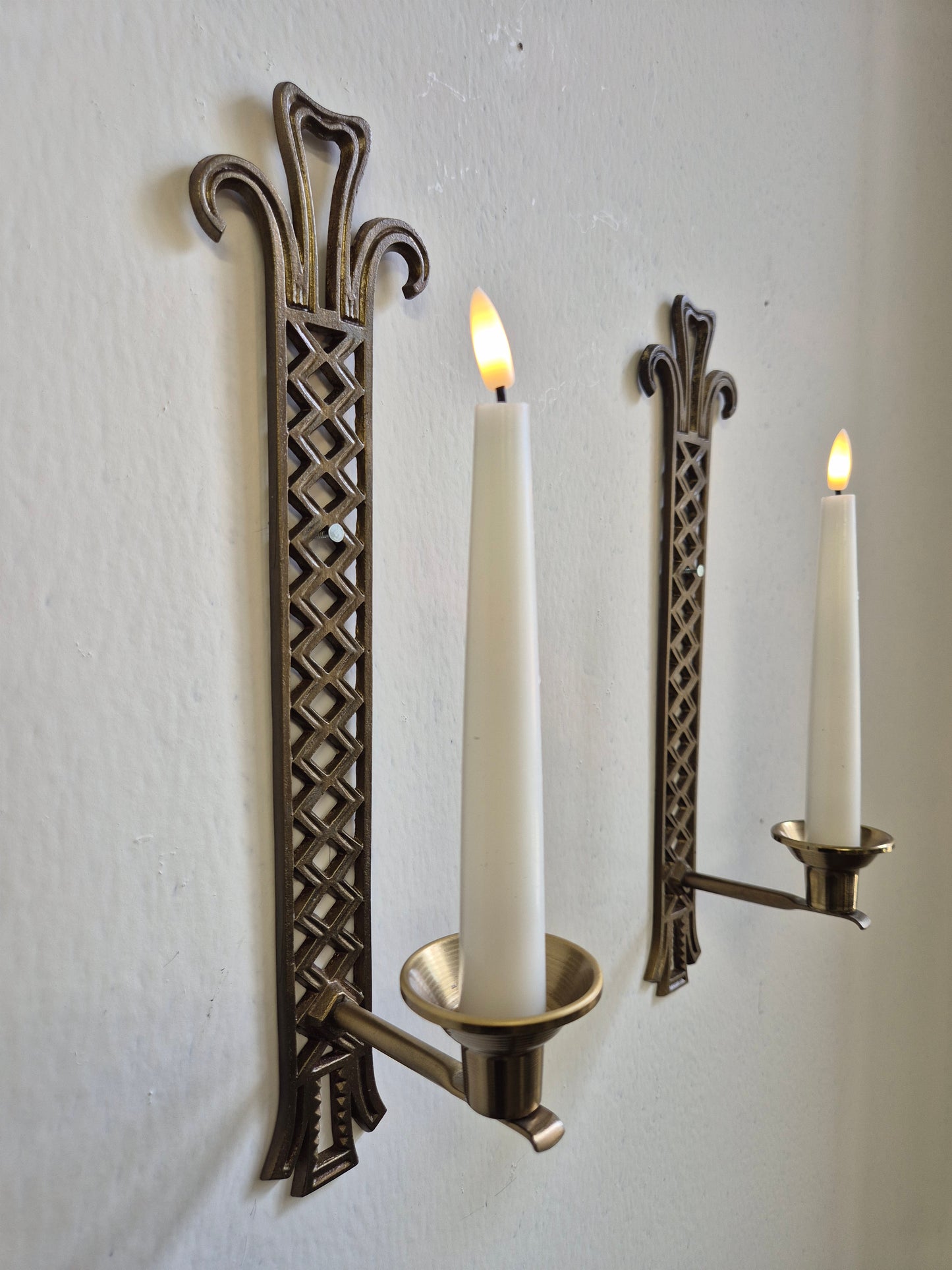 Pair of Vintage Brass Wall Candle Sconces