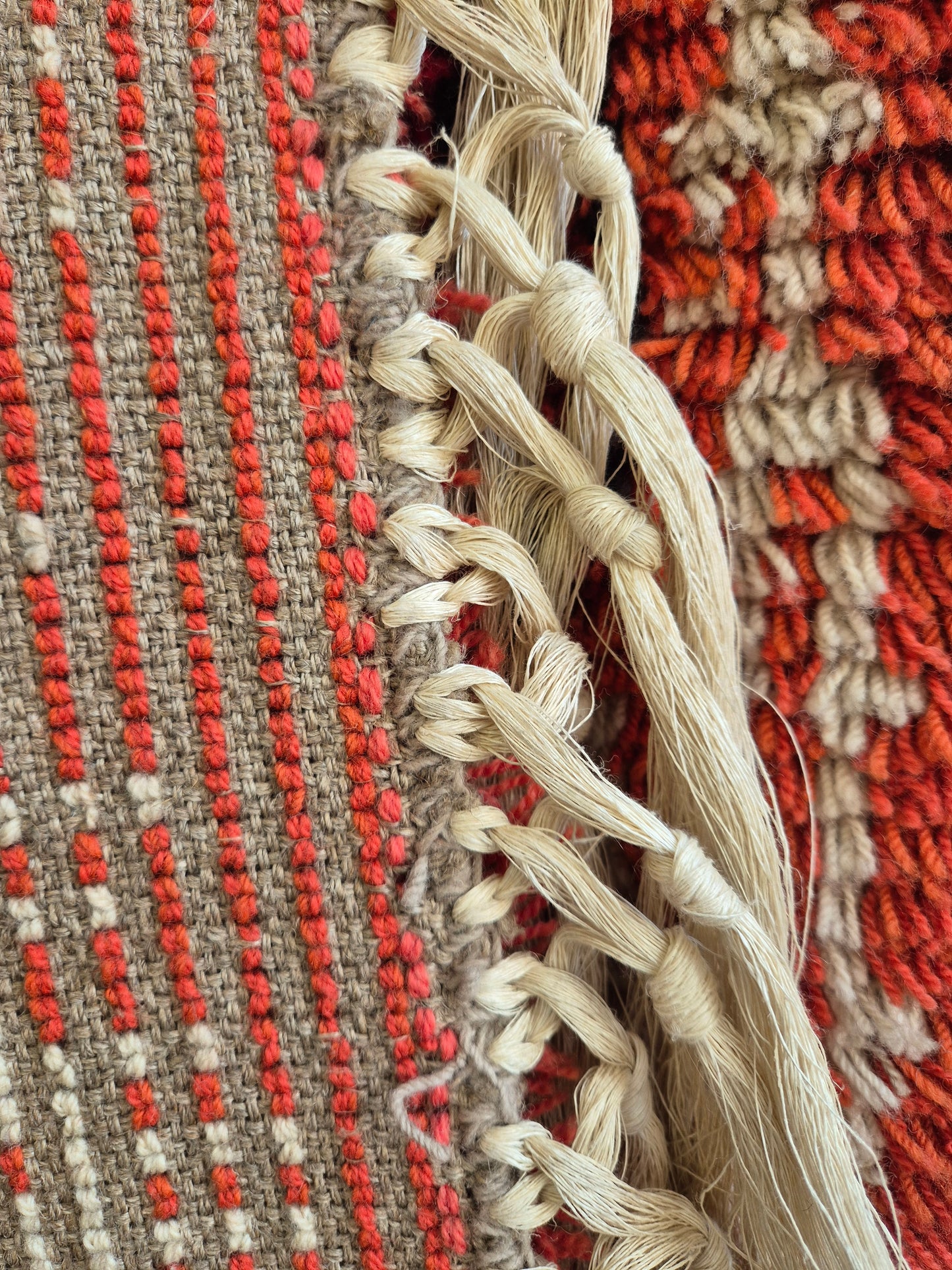 Vintage Finnish Wall Rya Rug 114 x 180 cm – Orange & Burgundy