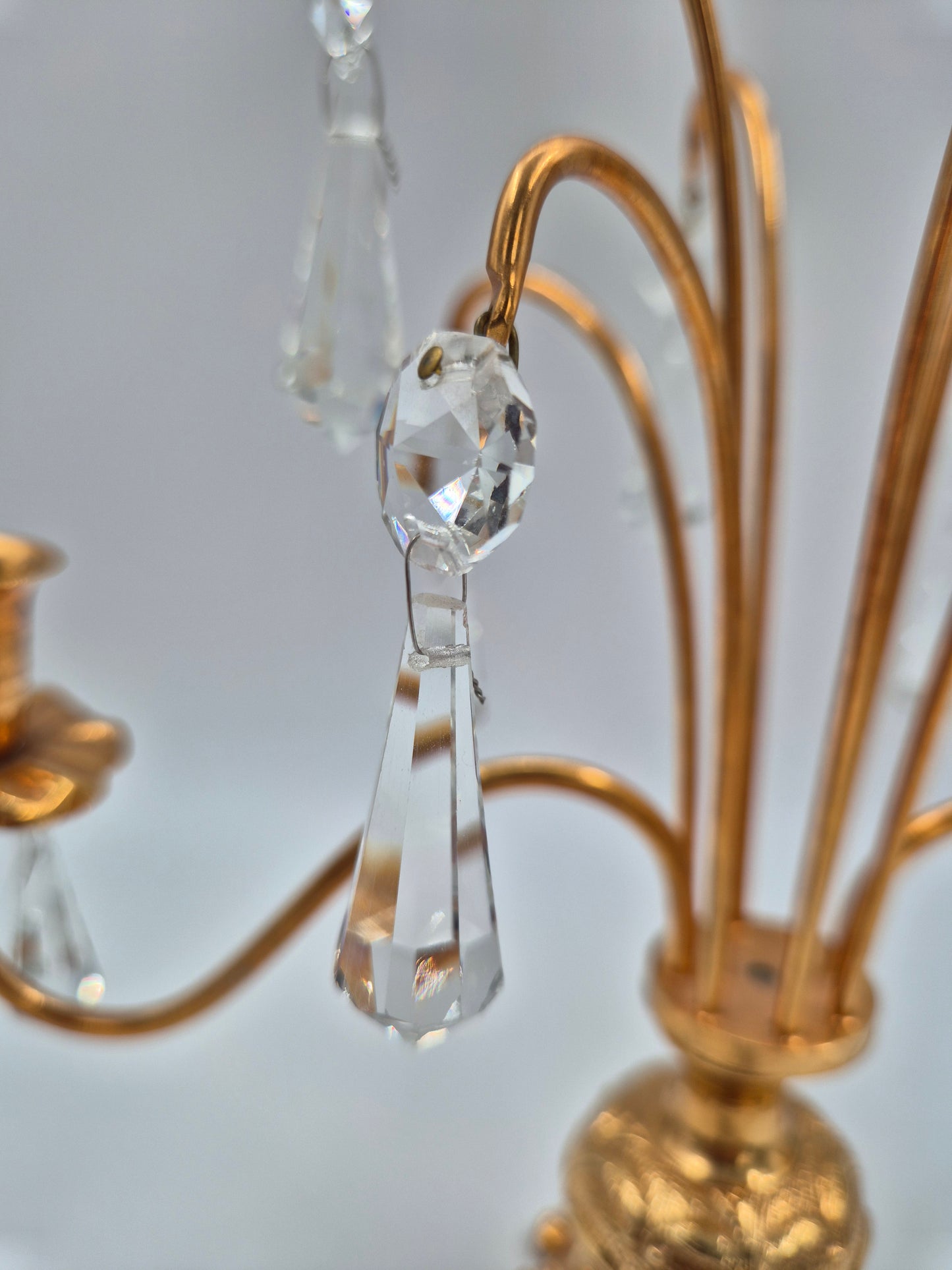 Vintage Turun Kristalli Crystal Candle Holder – Gold Candelabra 24,5 x 25,5 cm