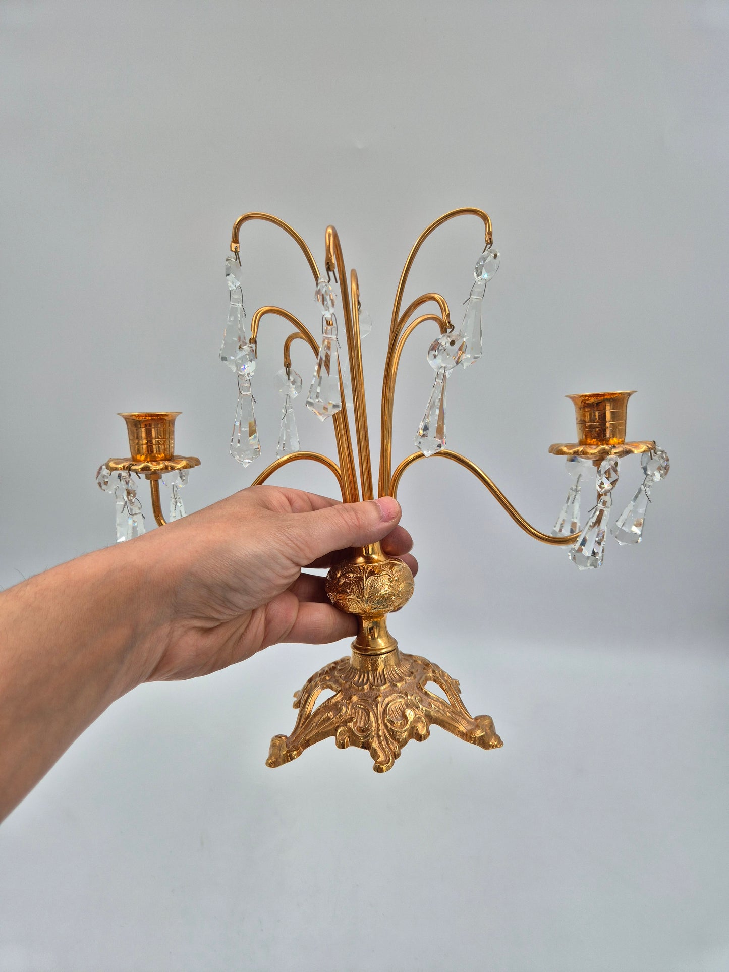 Vintage Turun Kristalli Crystal Candle Holder – Gold Candelabra 24,5 x 25,5 cm