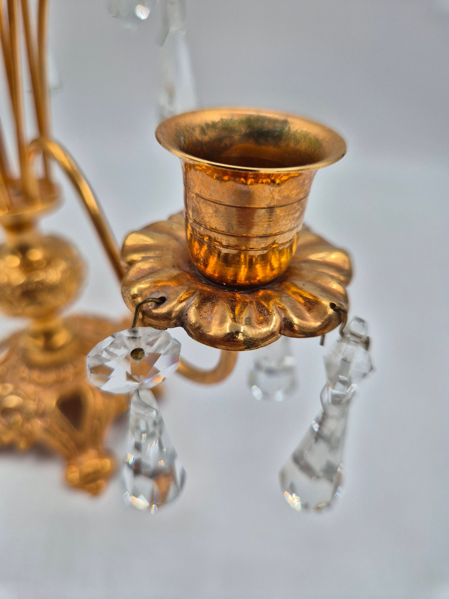 Vintage Turun Kristalli Crystal Candle Holder – Gold Candelabra 24,5 x 25,5 cm
