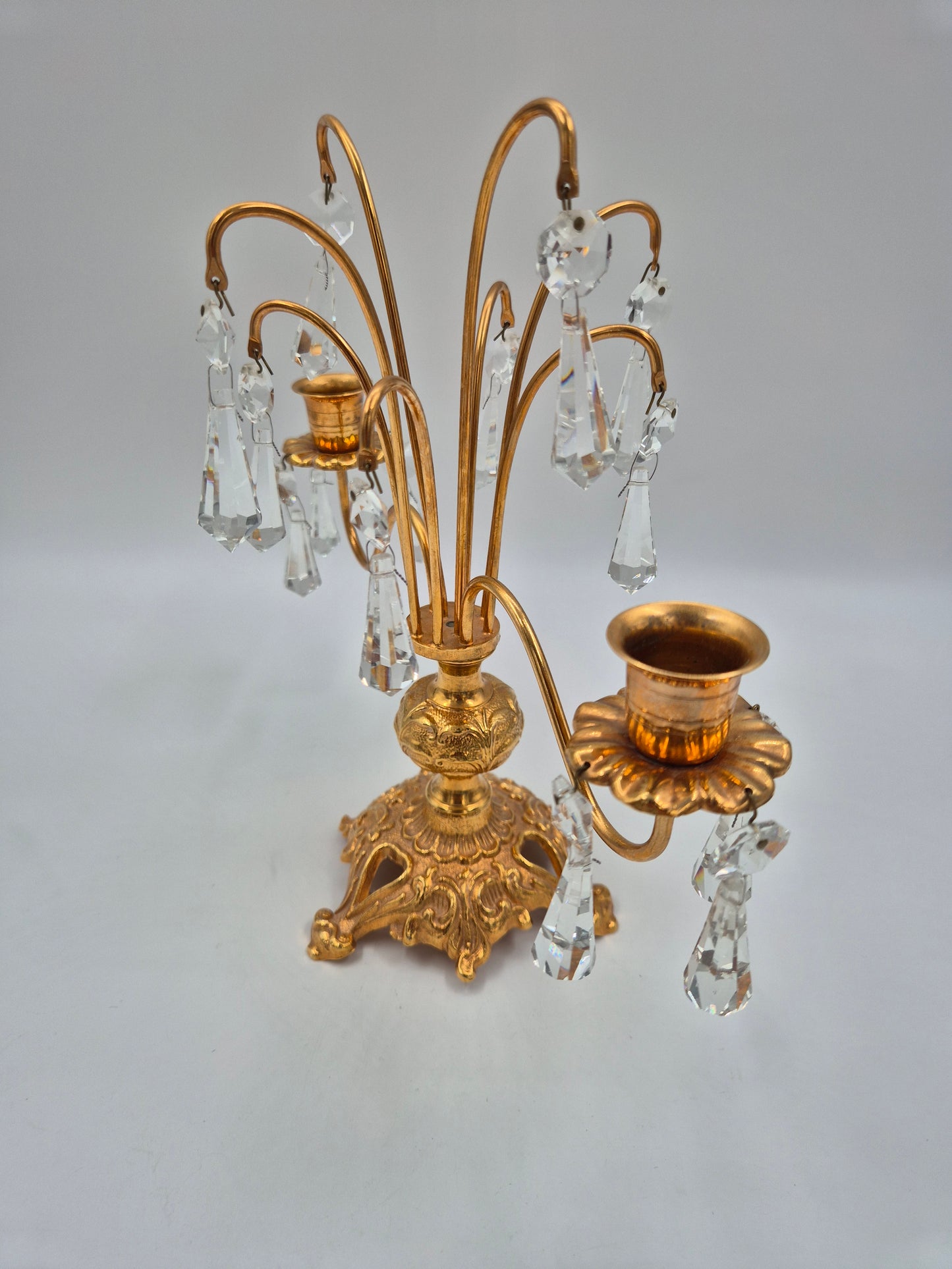 Vintage Turun Kristalli Crystal Candle Holder – Gold Candelabra 24,5 x 25,5 cm